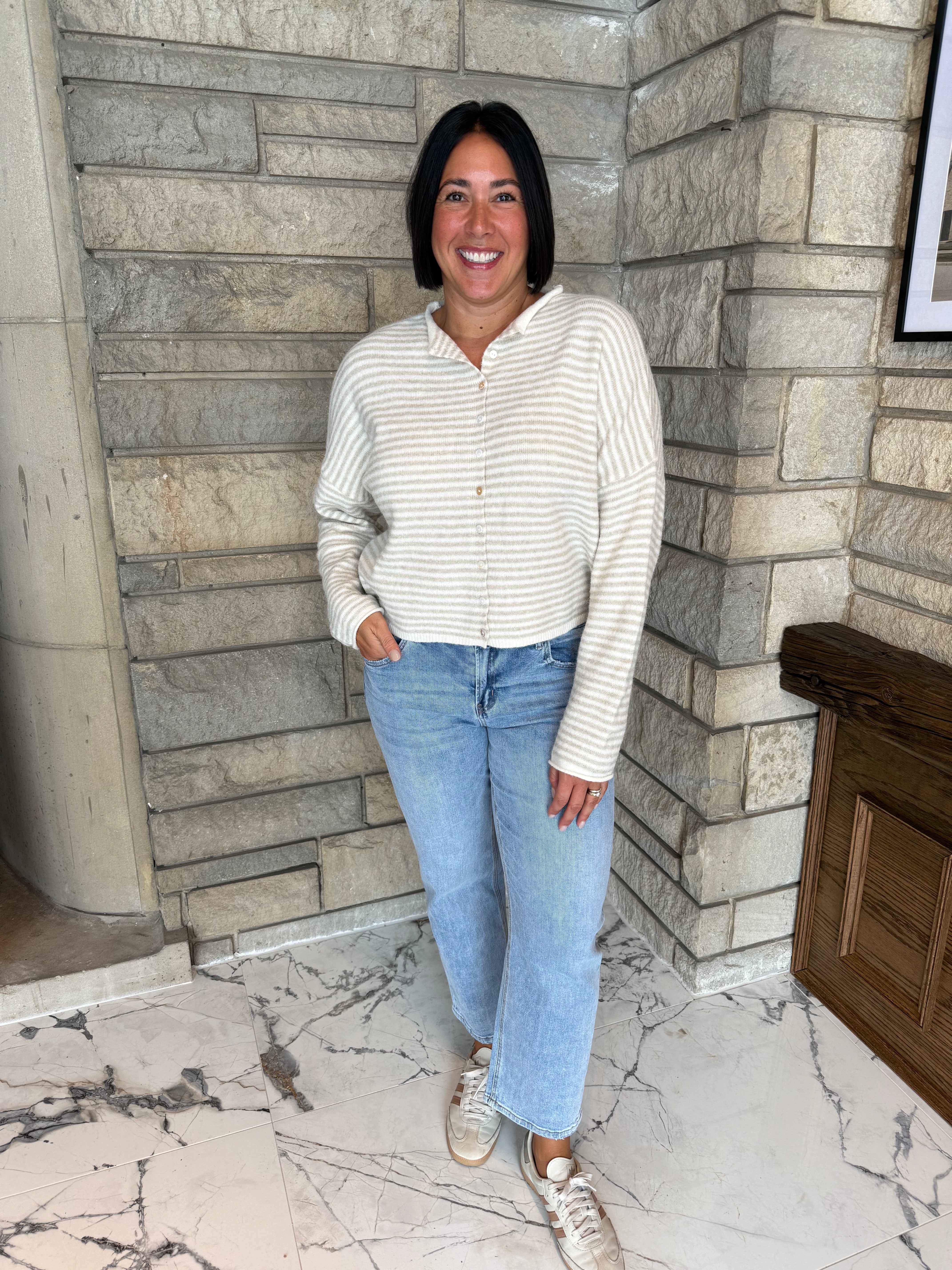 Elara Striped Rolled Edge Cardigan