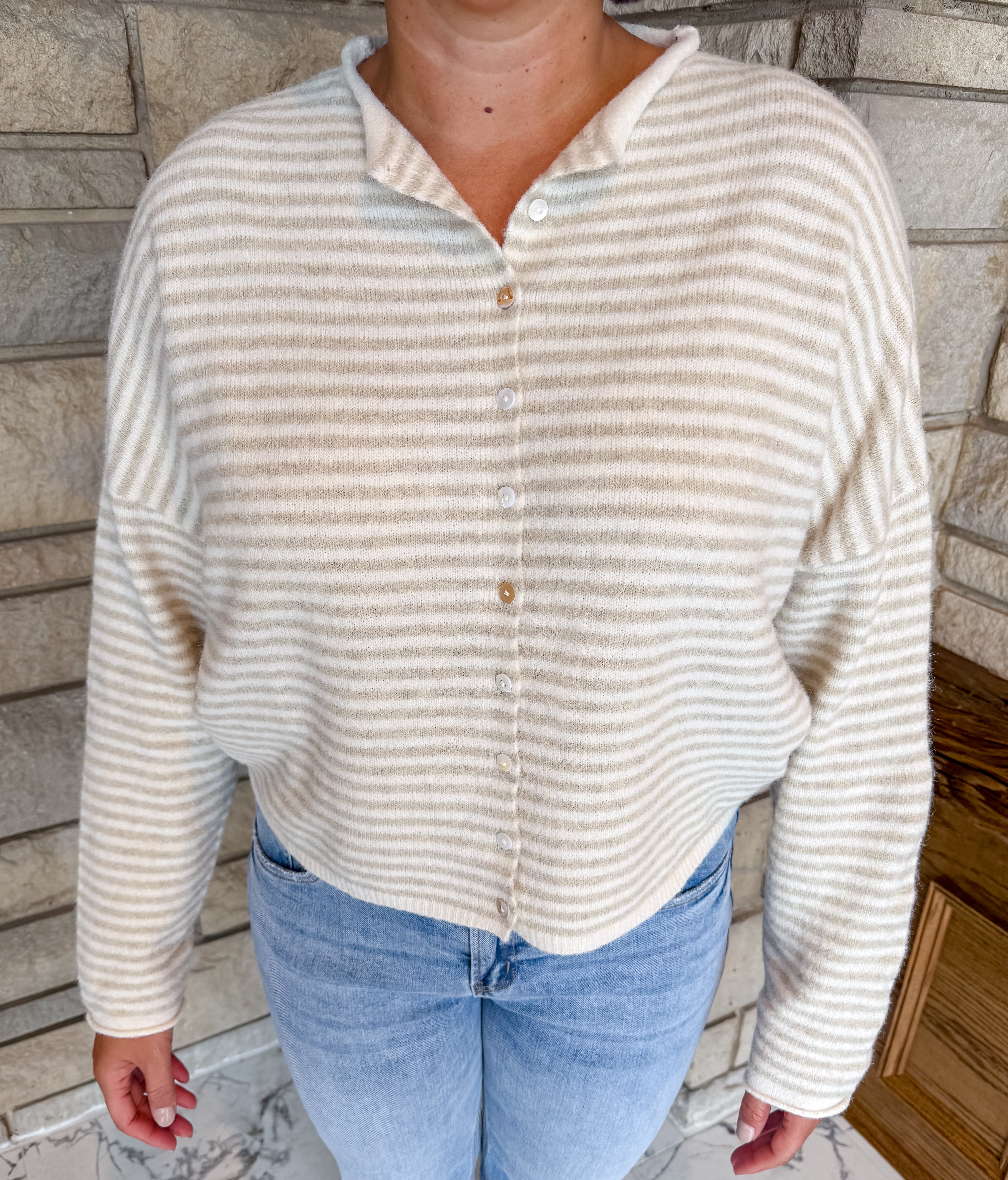 Elara Striped Rolled Edge Cardigan