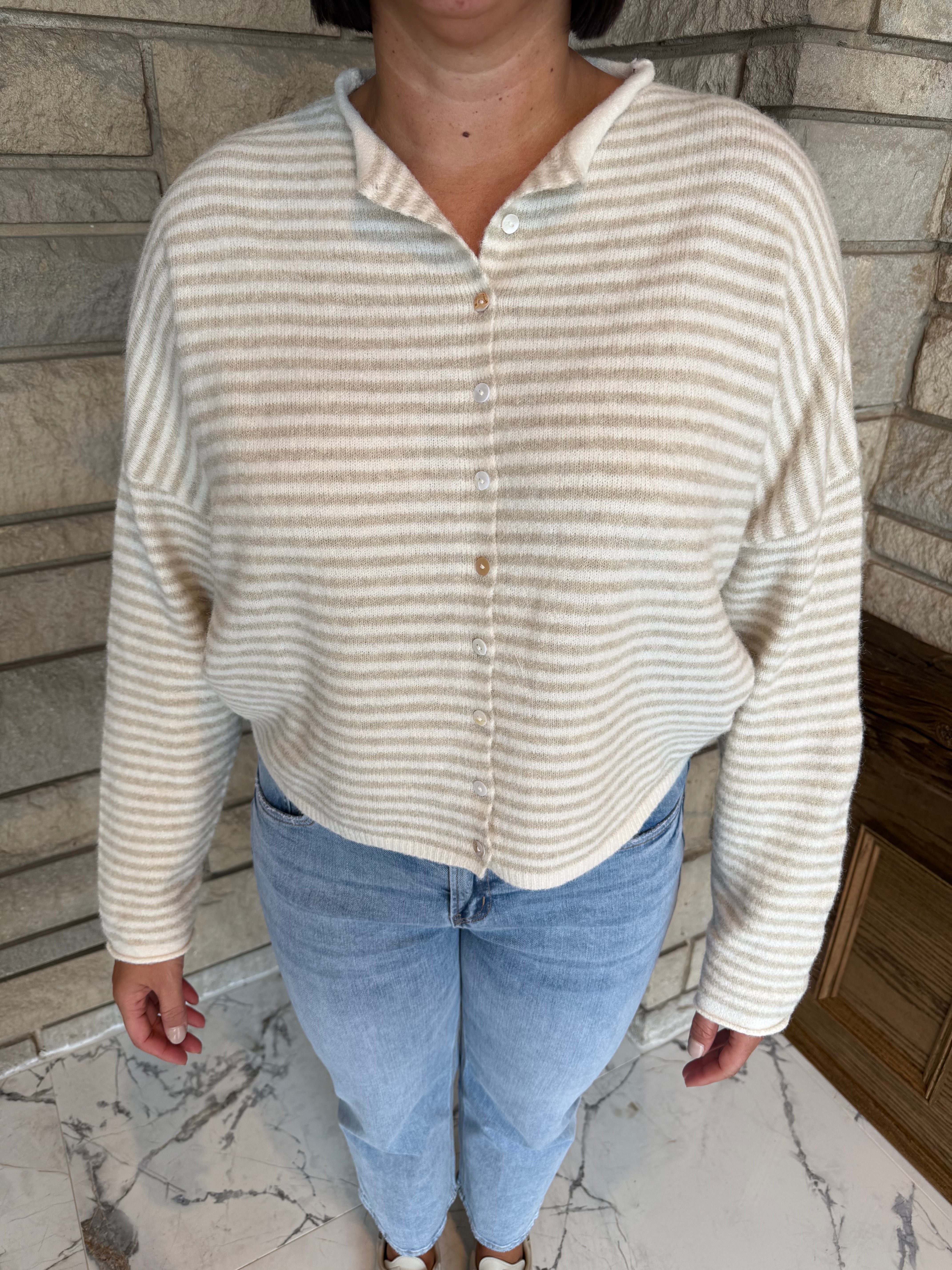 Elara Striped Rolled Edge Cardigan