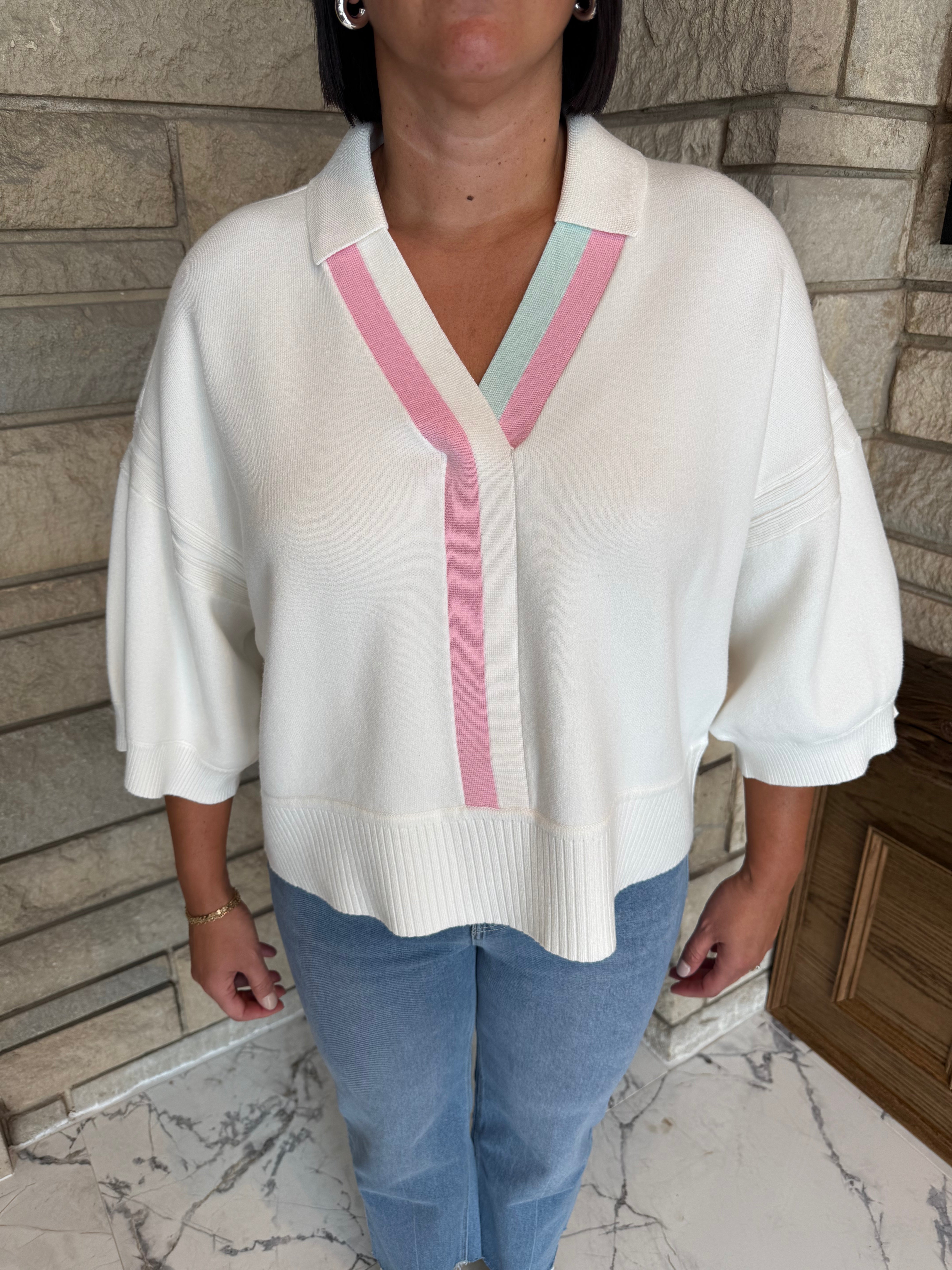 Bambi Contrast Stripe Collar Sweater