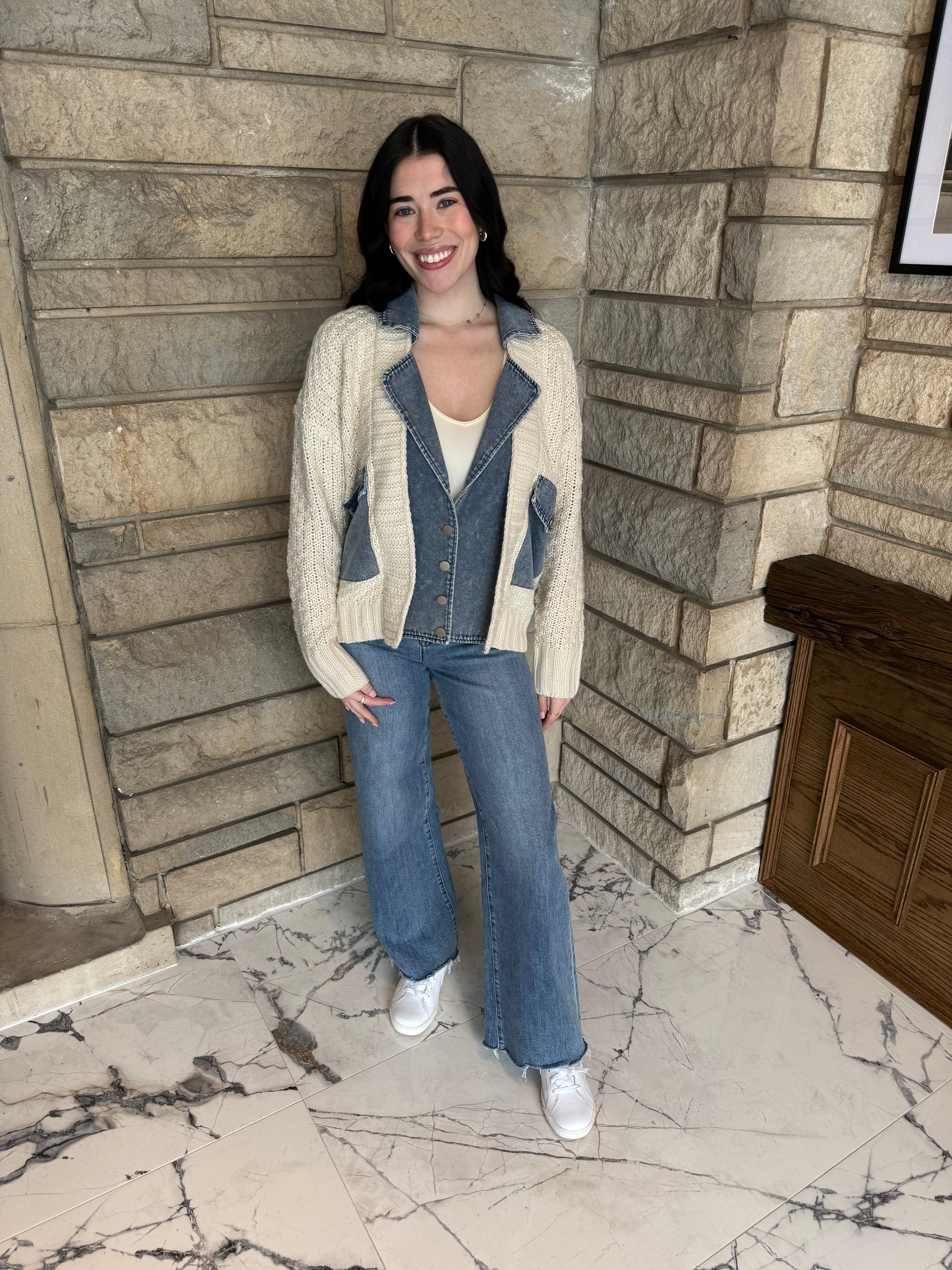 Verna Denim Trim Knit Cardigan