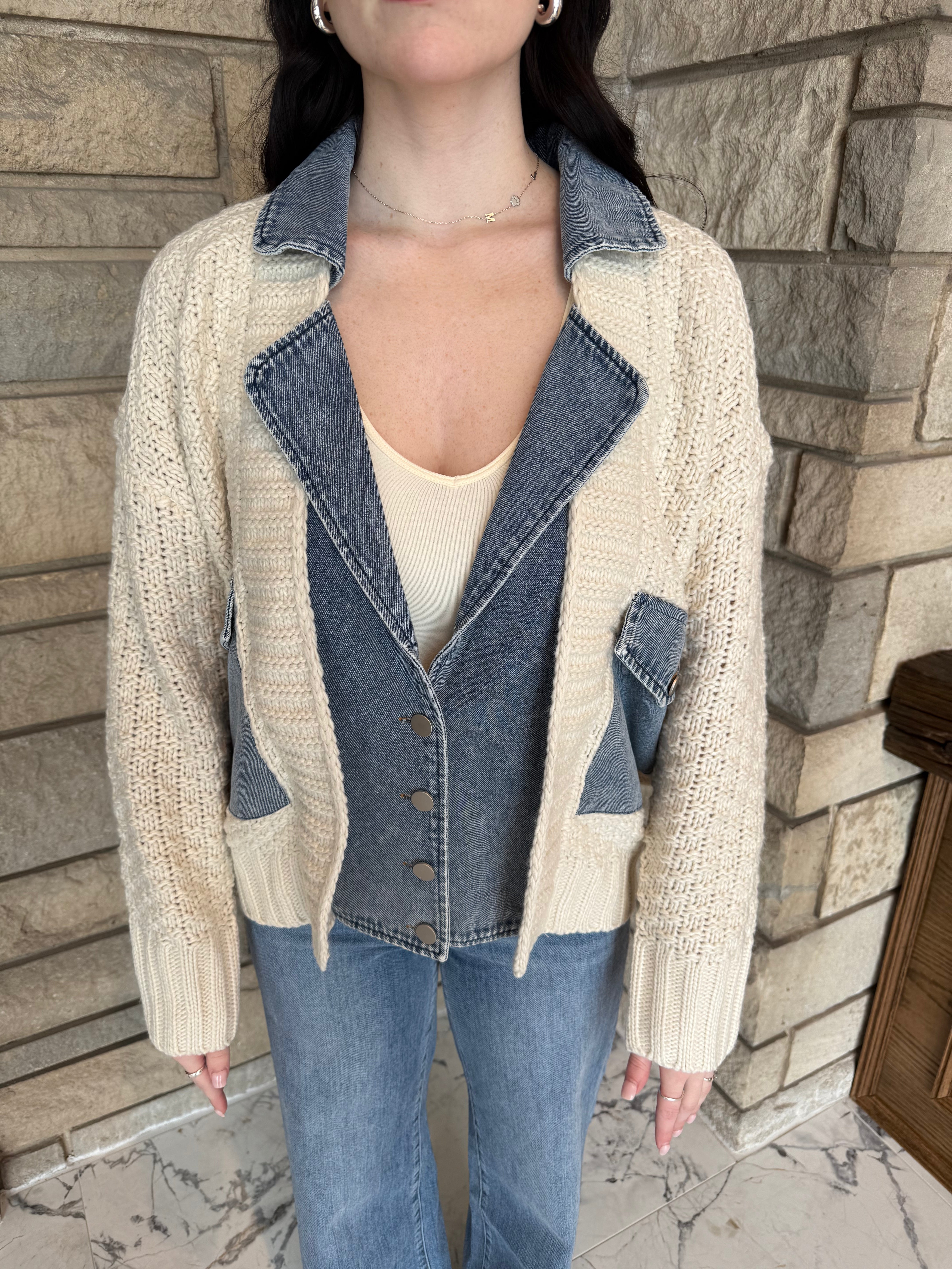 Verna Denim Trim Knit Cardigan