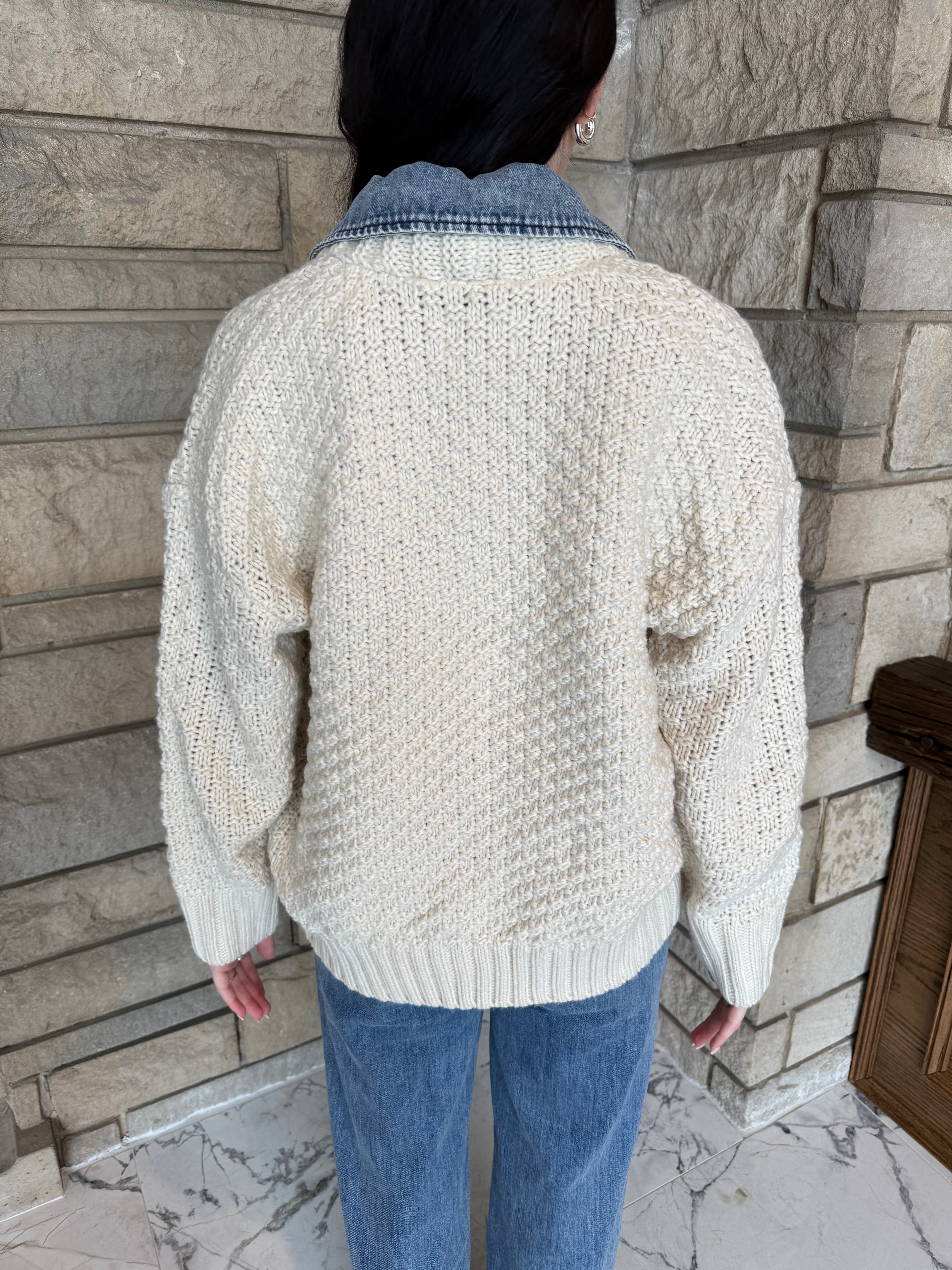 Verna Denim Trim Knit Cardigan