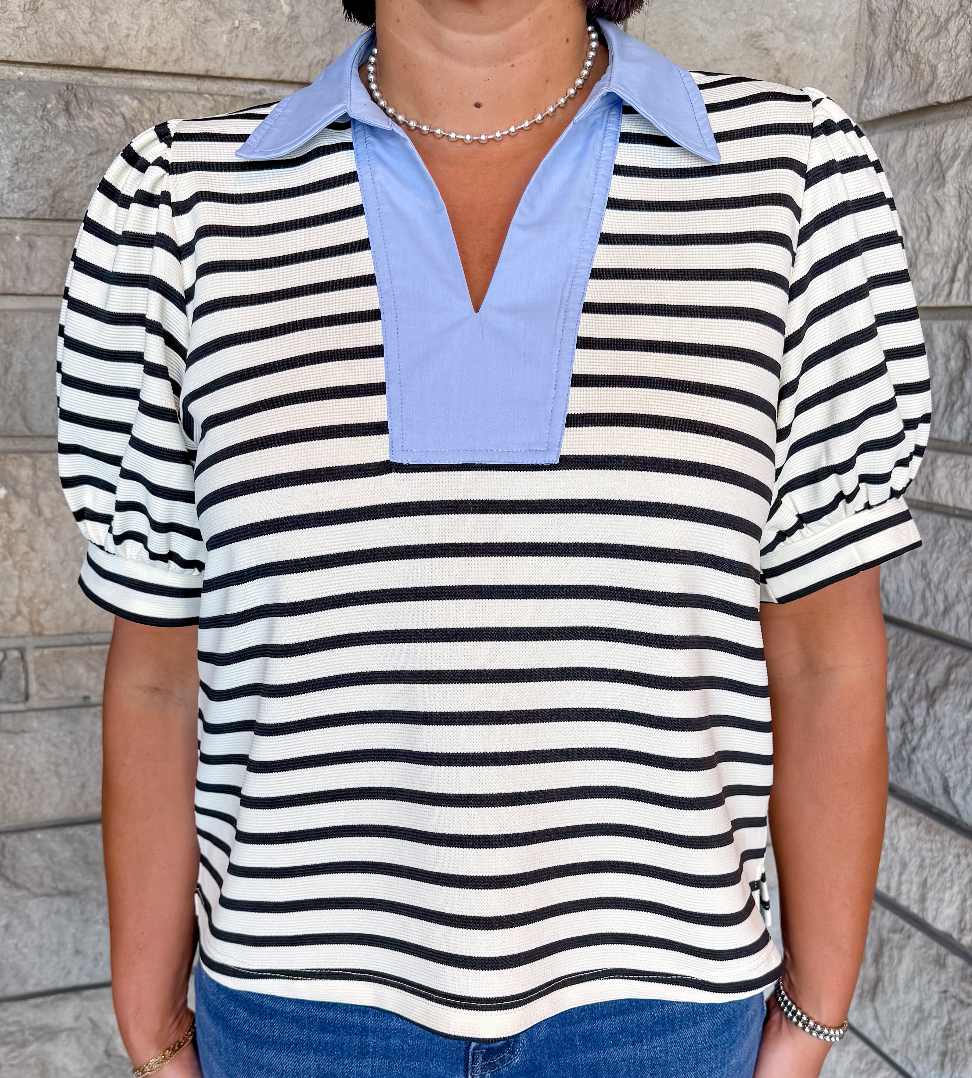 Noreen Stripe Contrast Collar Top
