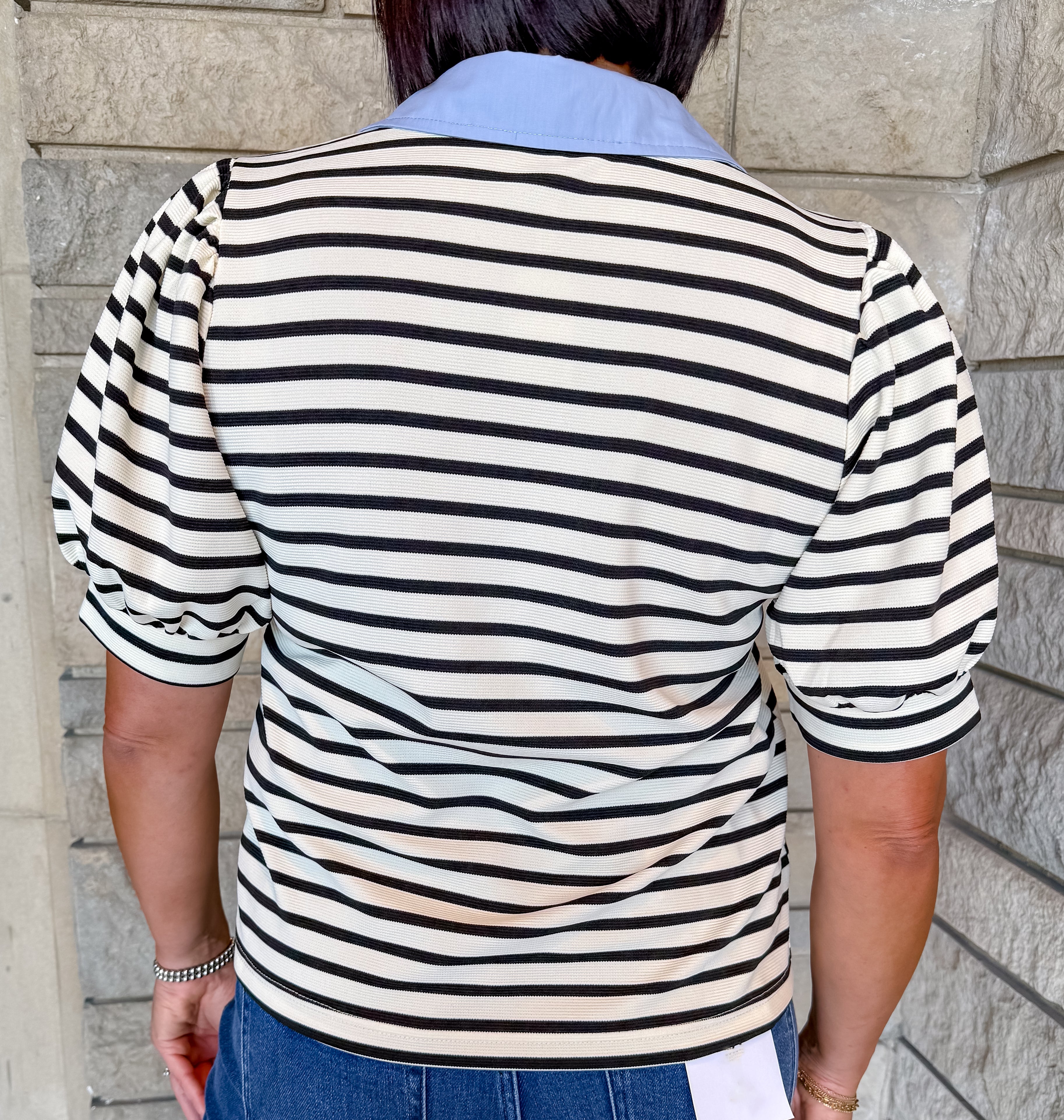 Noreen Stripe Contrast Collar Top