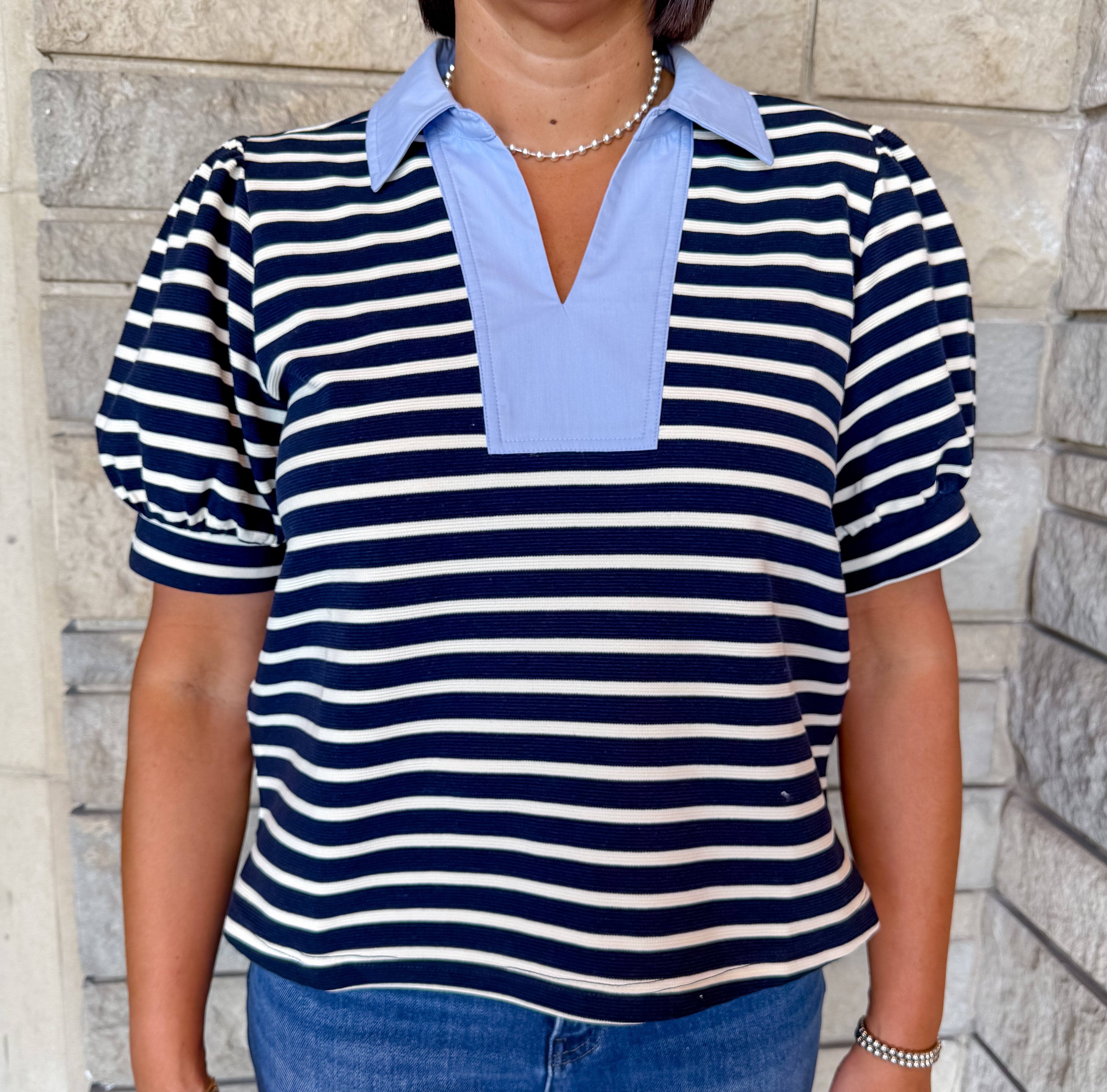 Noreen Stripe Contrast Collar Top