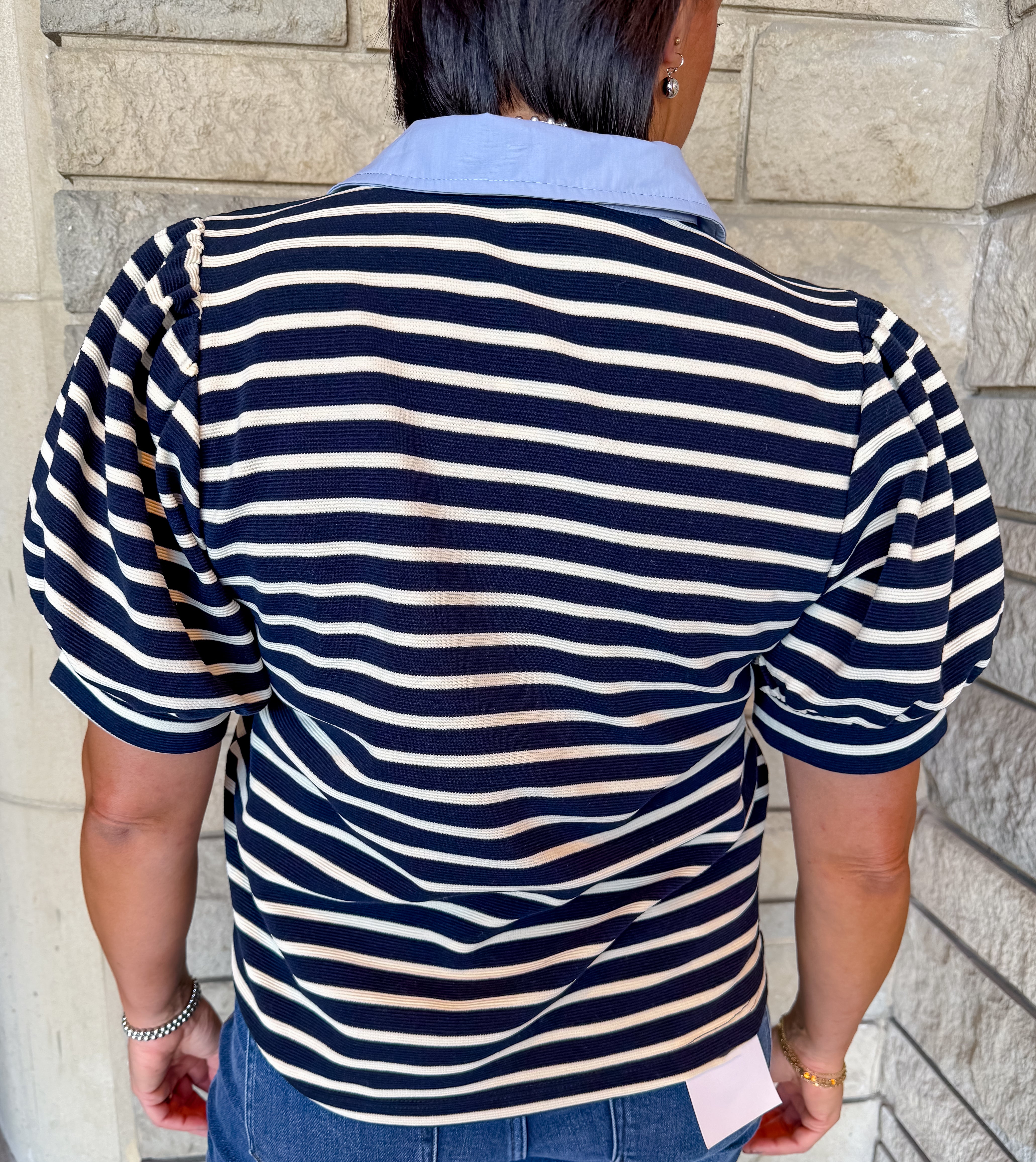 Noreen Stripe Contrast Collar Top