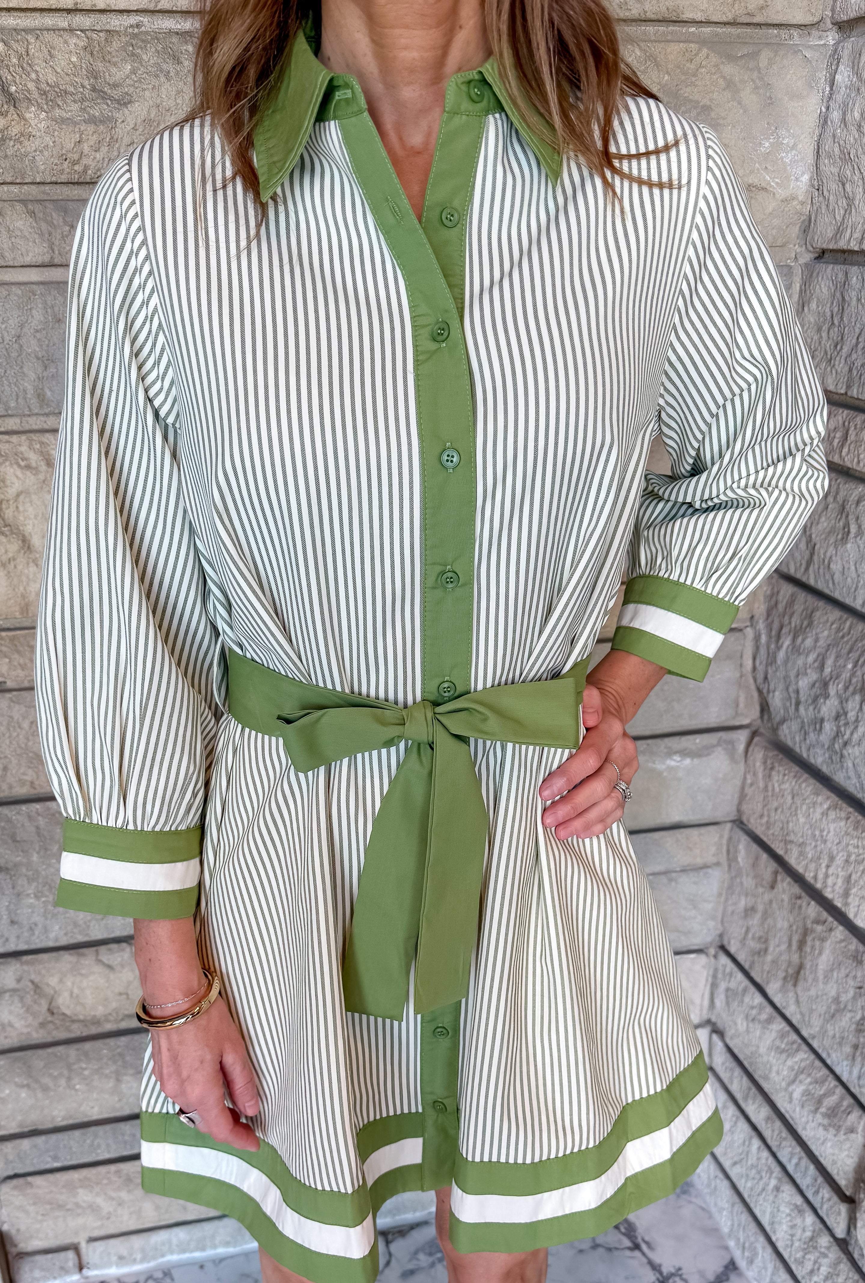 Lynn Striped Tie Shirt Dress