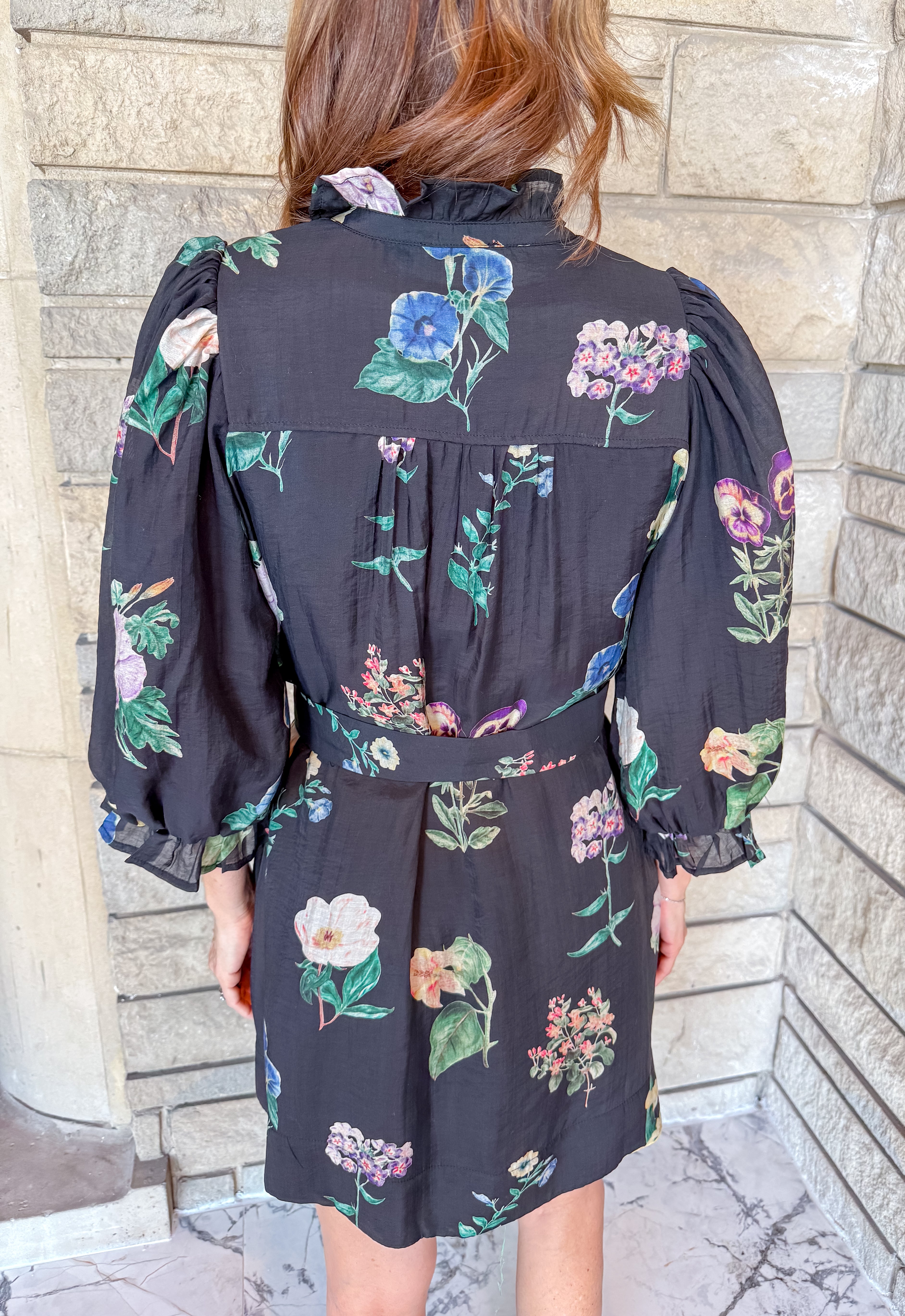 Babette Floral Gold Button Tie Dress