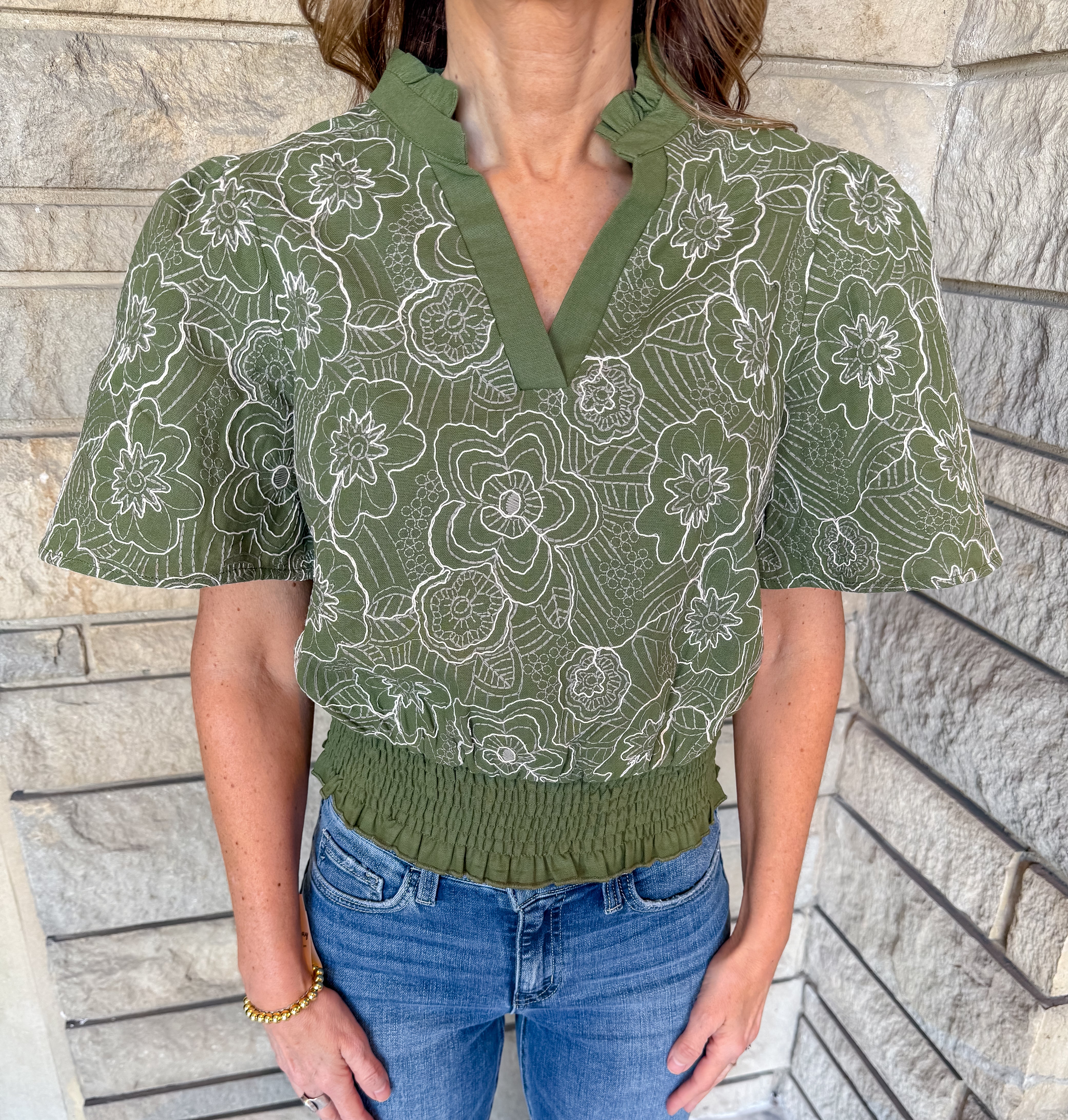 Laurie Embroidered Smocked Top
