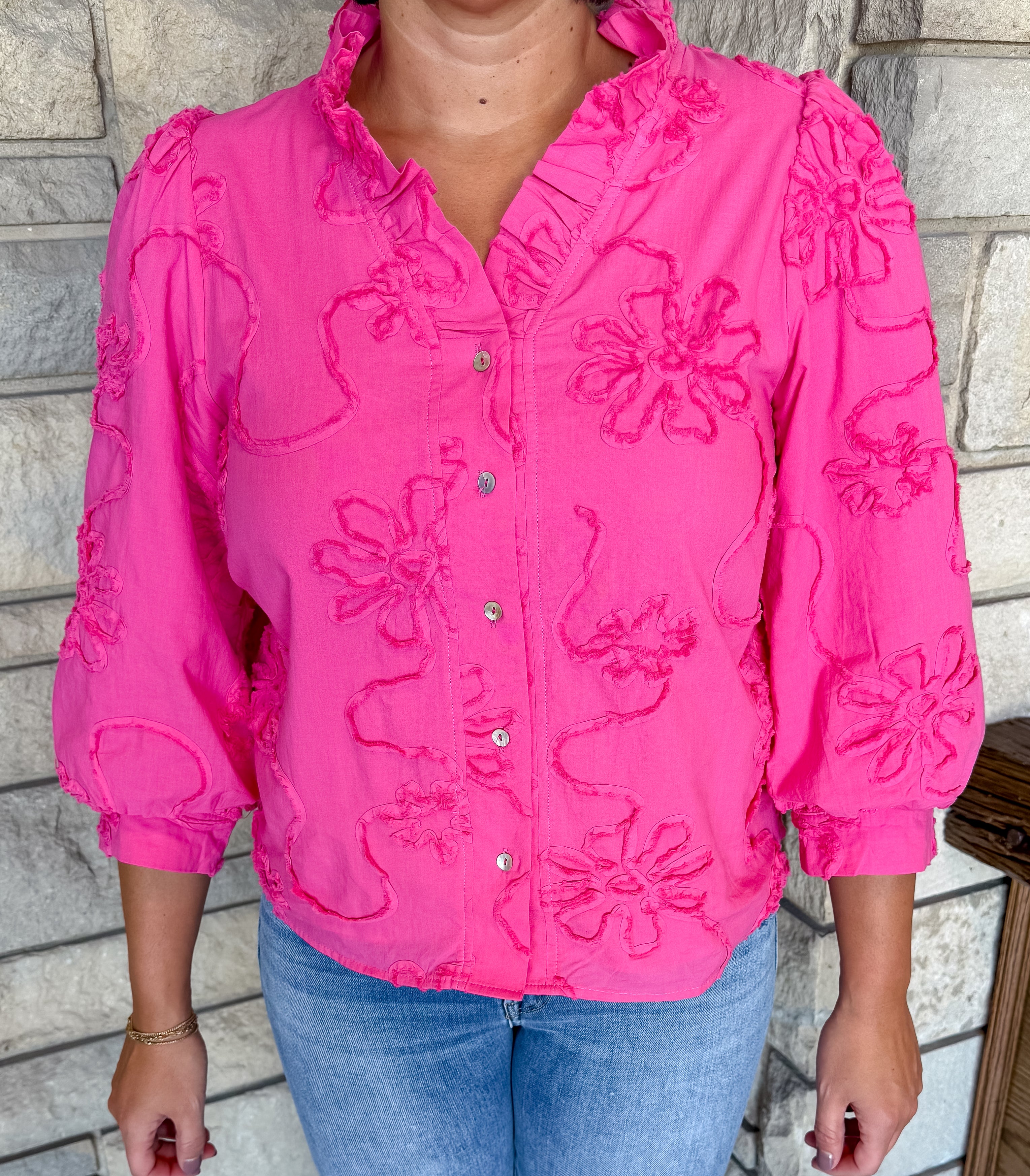 Aster Floral Applique Ruffle Top