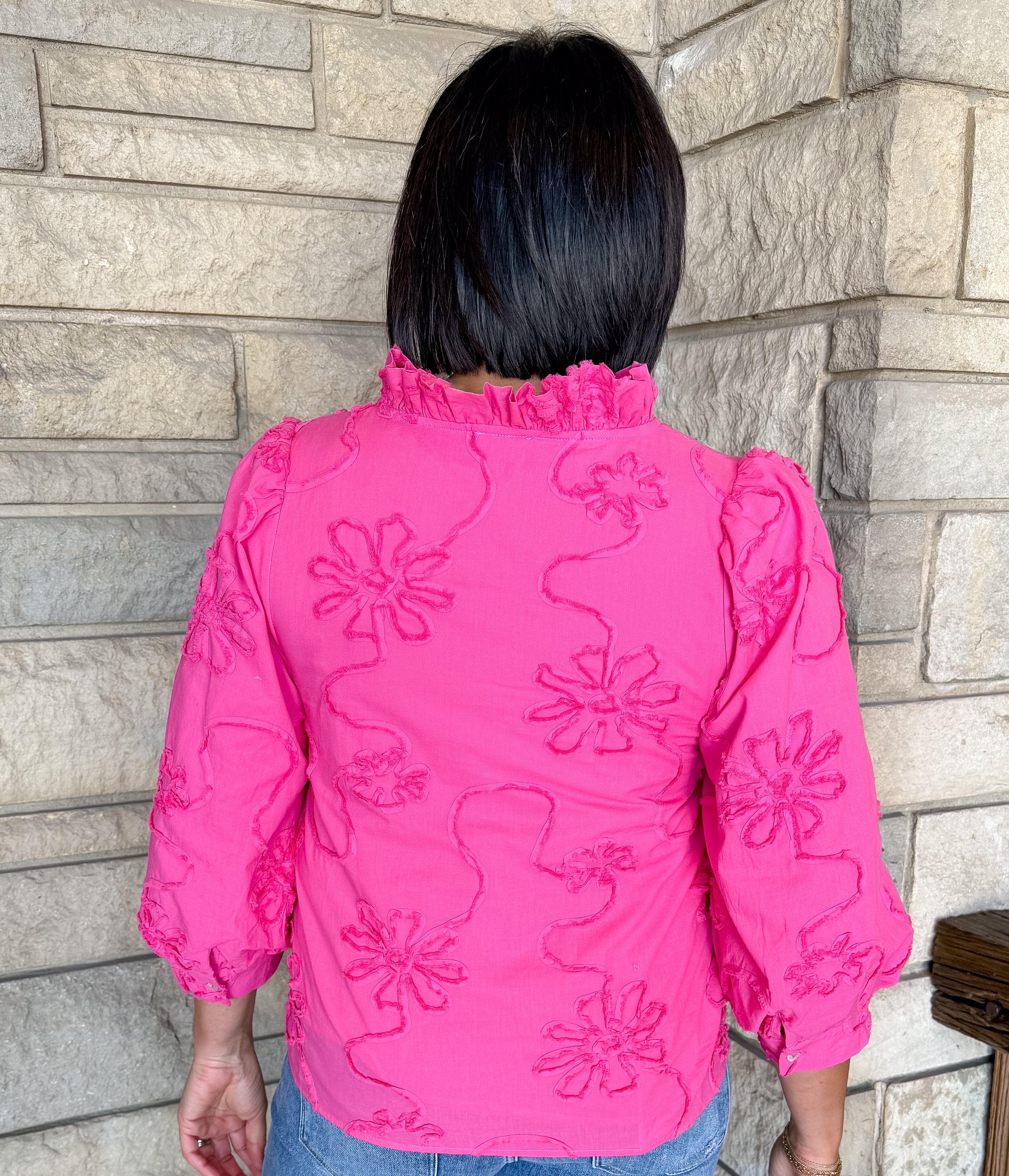 Aster Floral Applique Ruffle Top