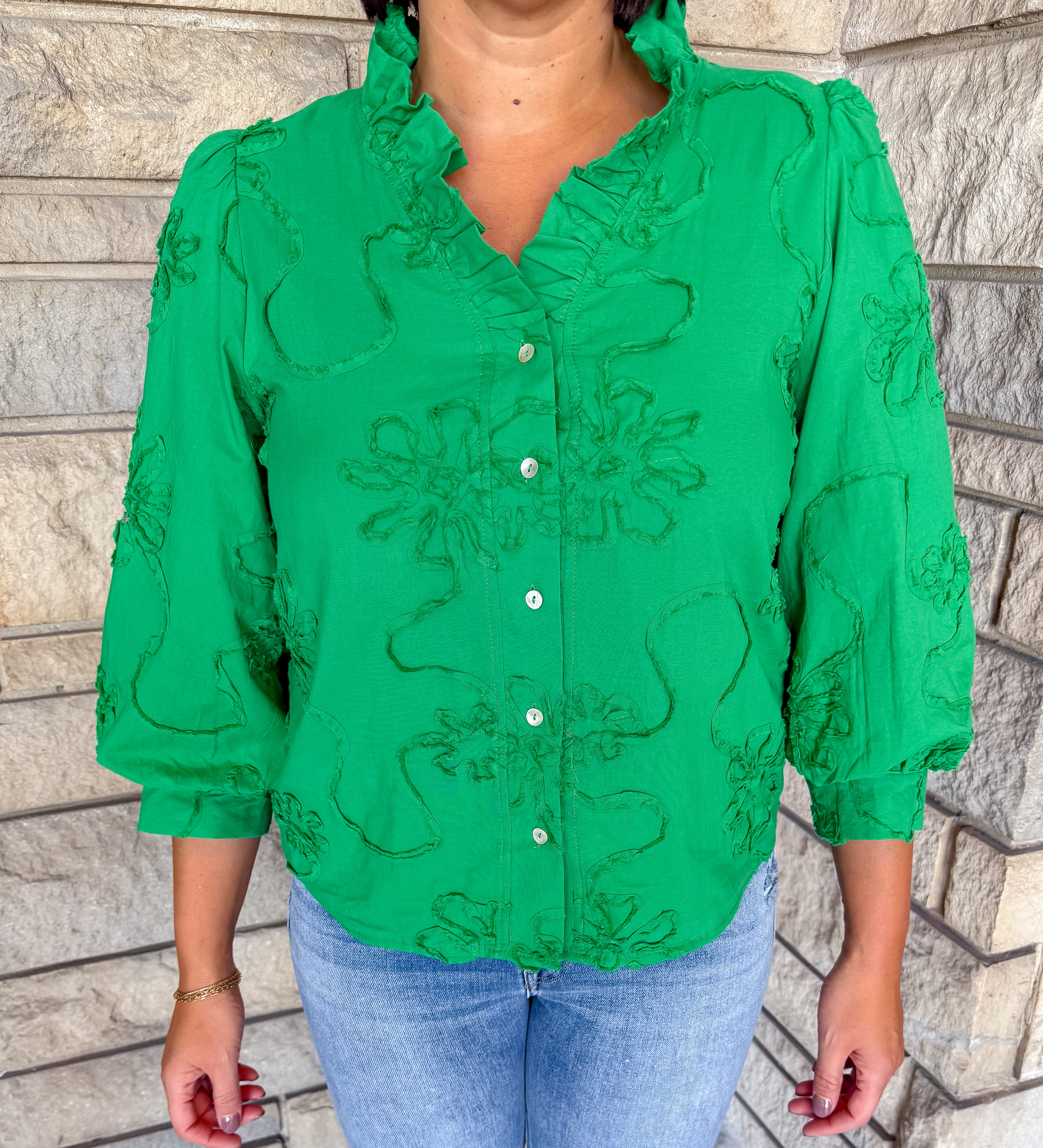 Aster Floral Applique Ruffle Top