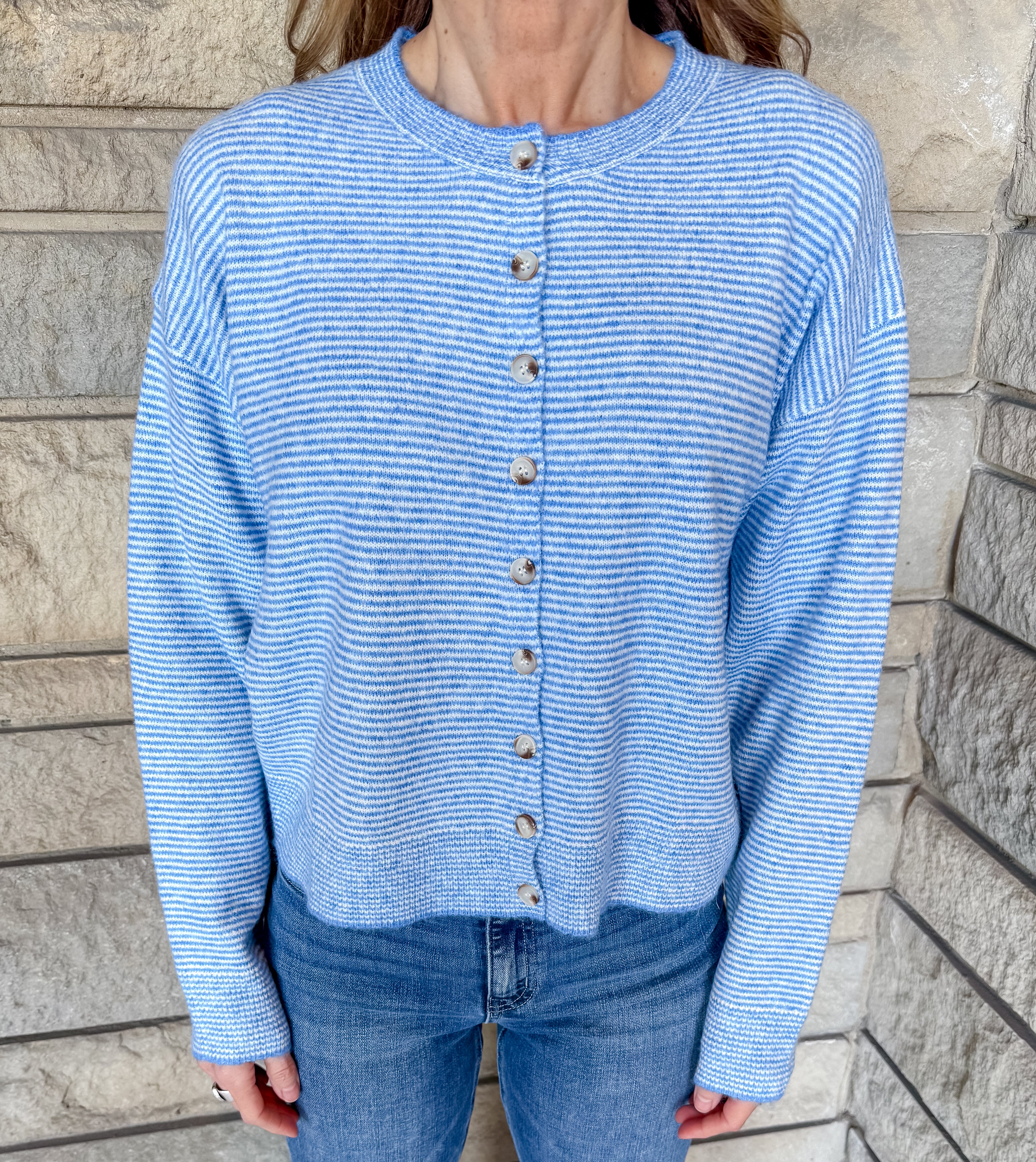 Mary Striped Crew Neck Cardigan