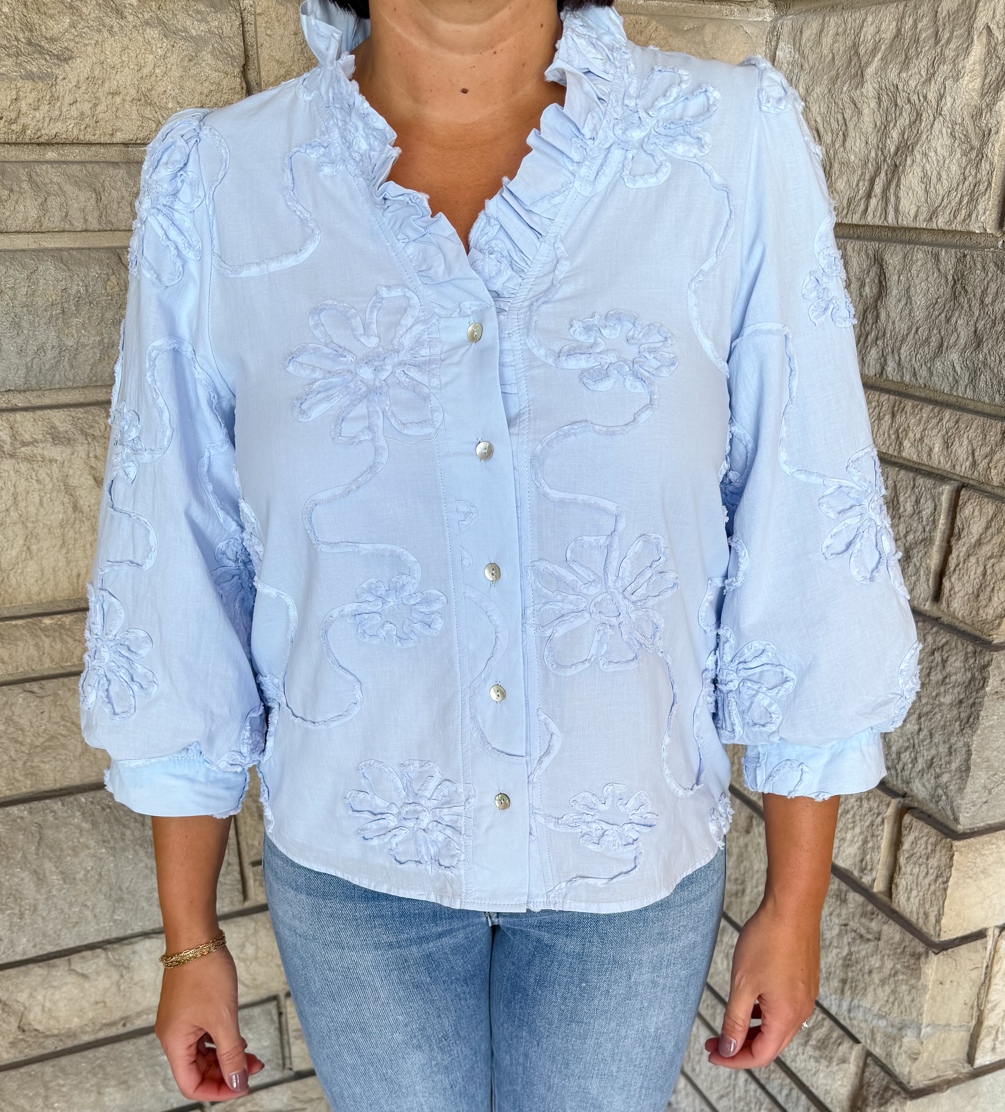 Aster Floral Applique Ruffle Top