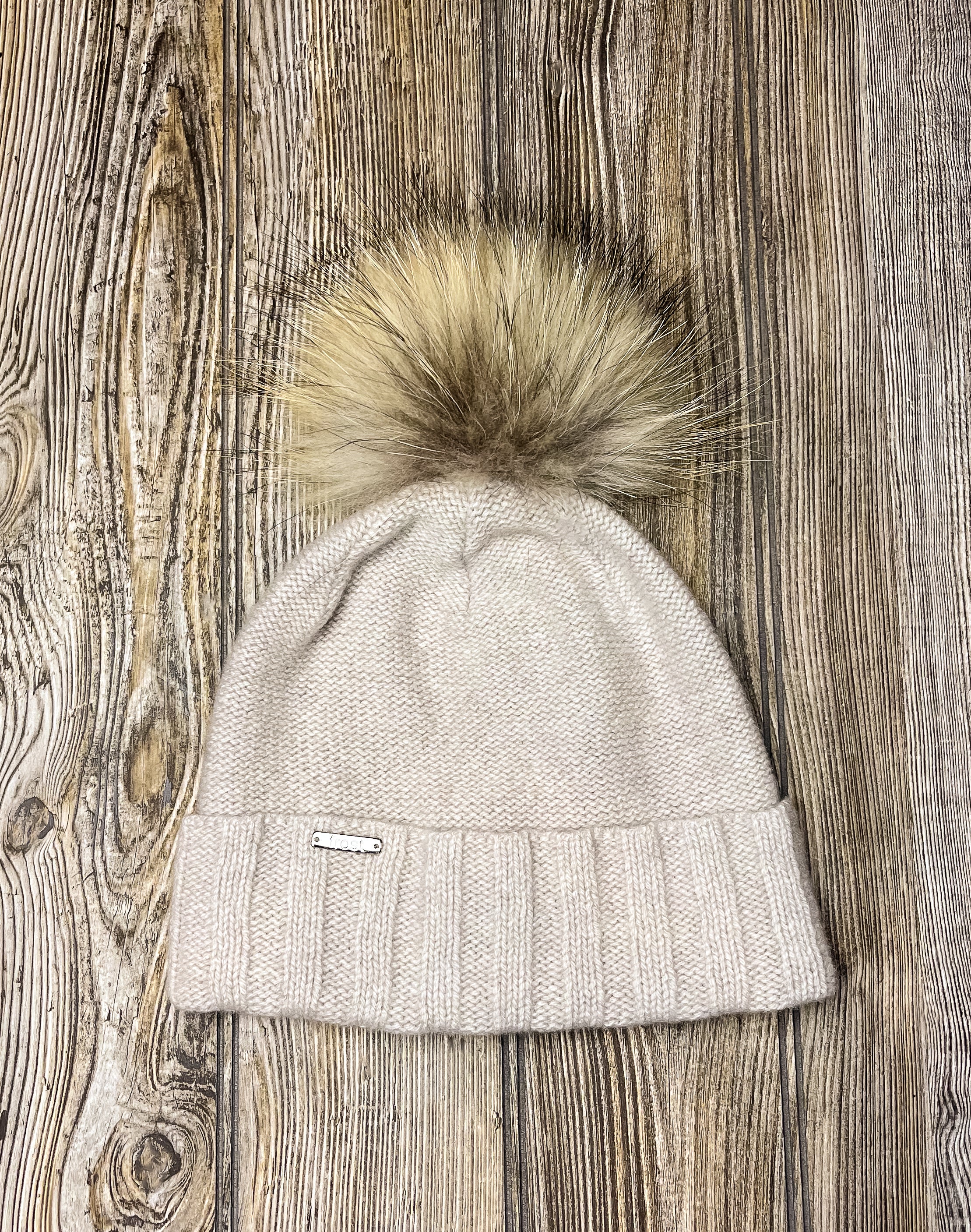 Cashmere Cuff Fur Pom Hat