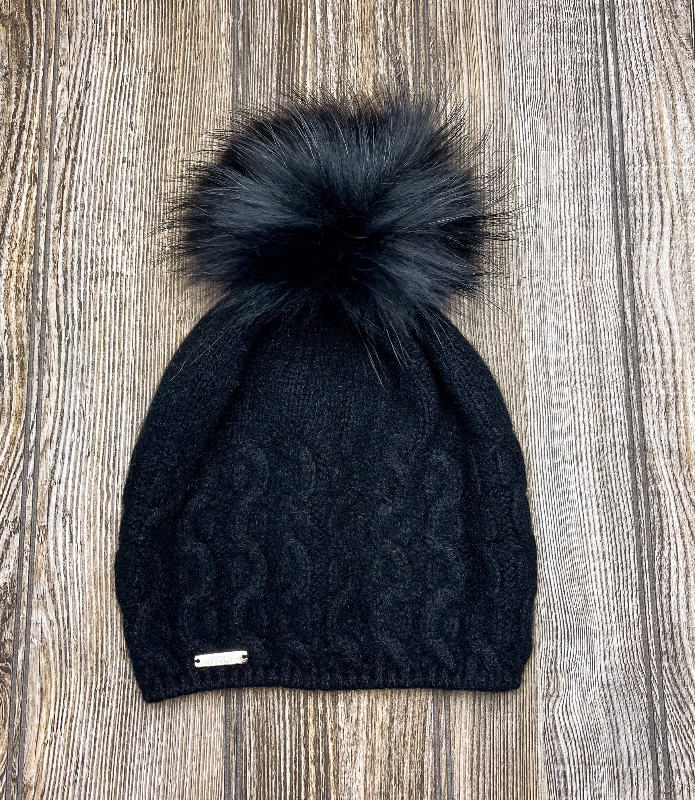 Cashmere Cable Fur Pom Hat