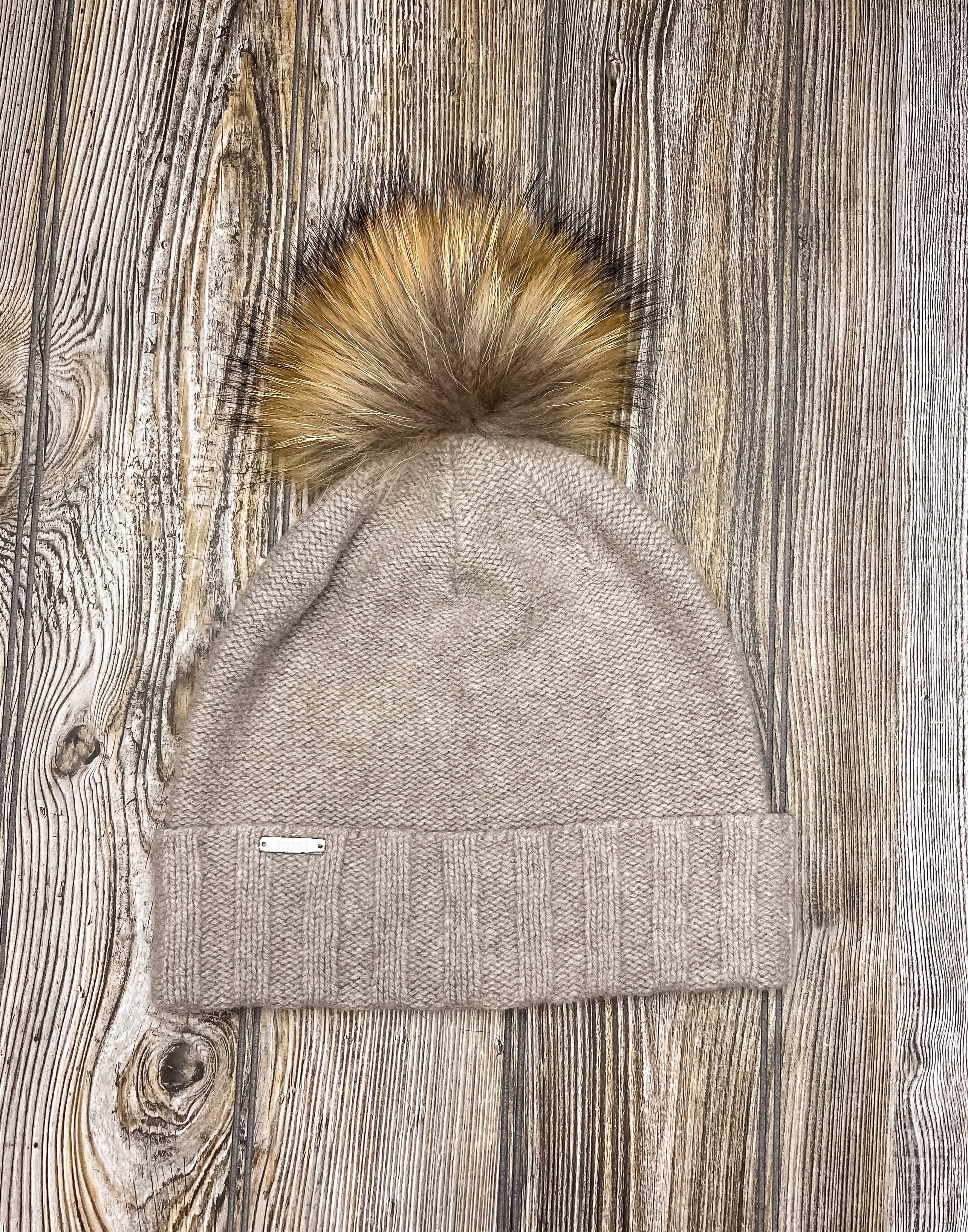 Cashmere Cuff Fur Pom Hat