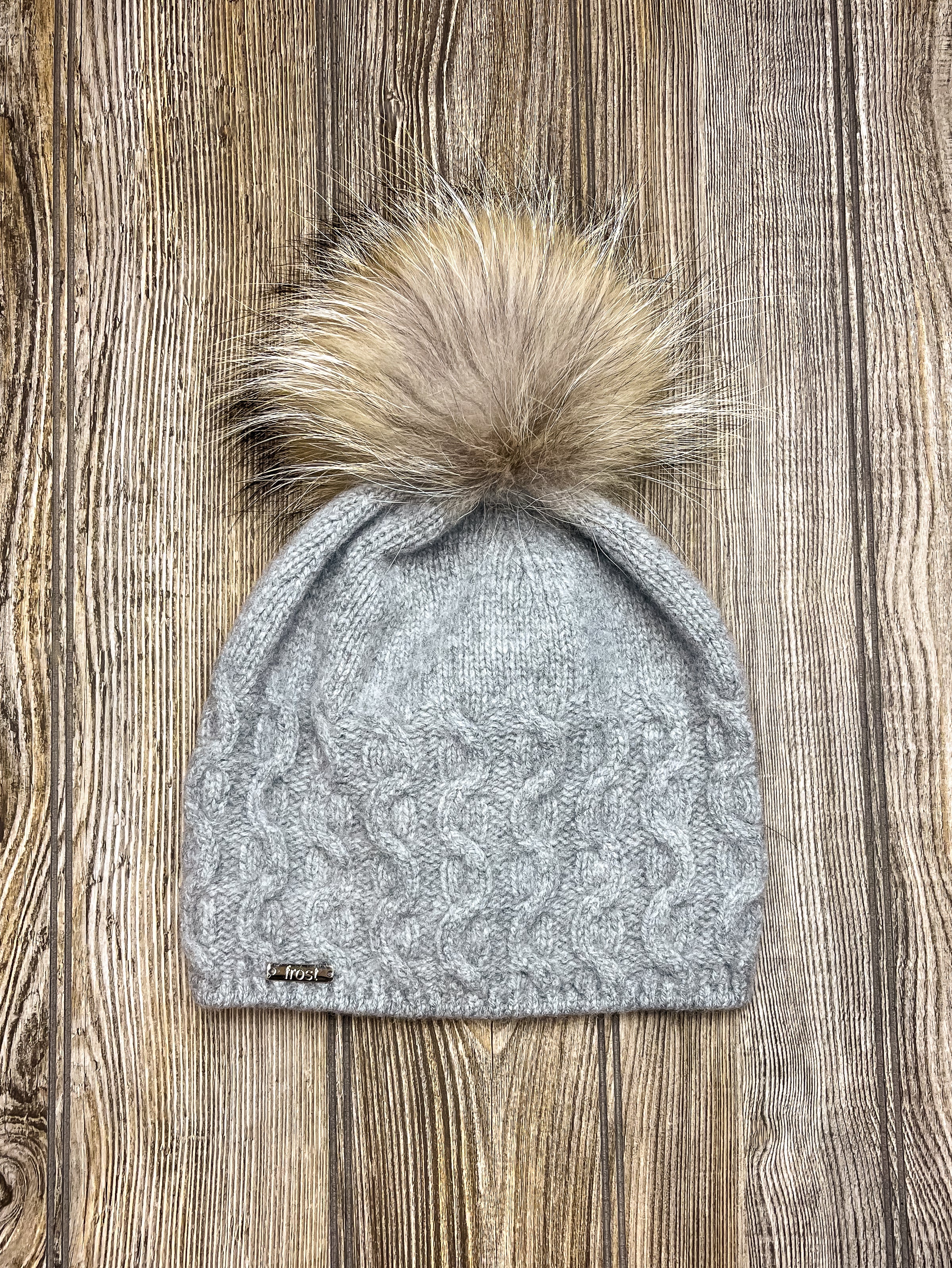 Cashmere Cable Fur Pom Hat