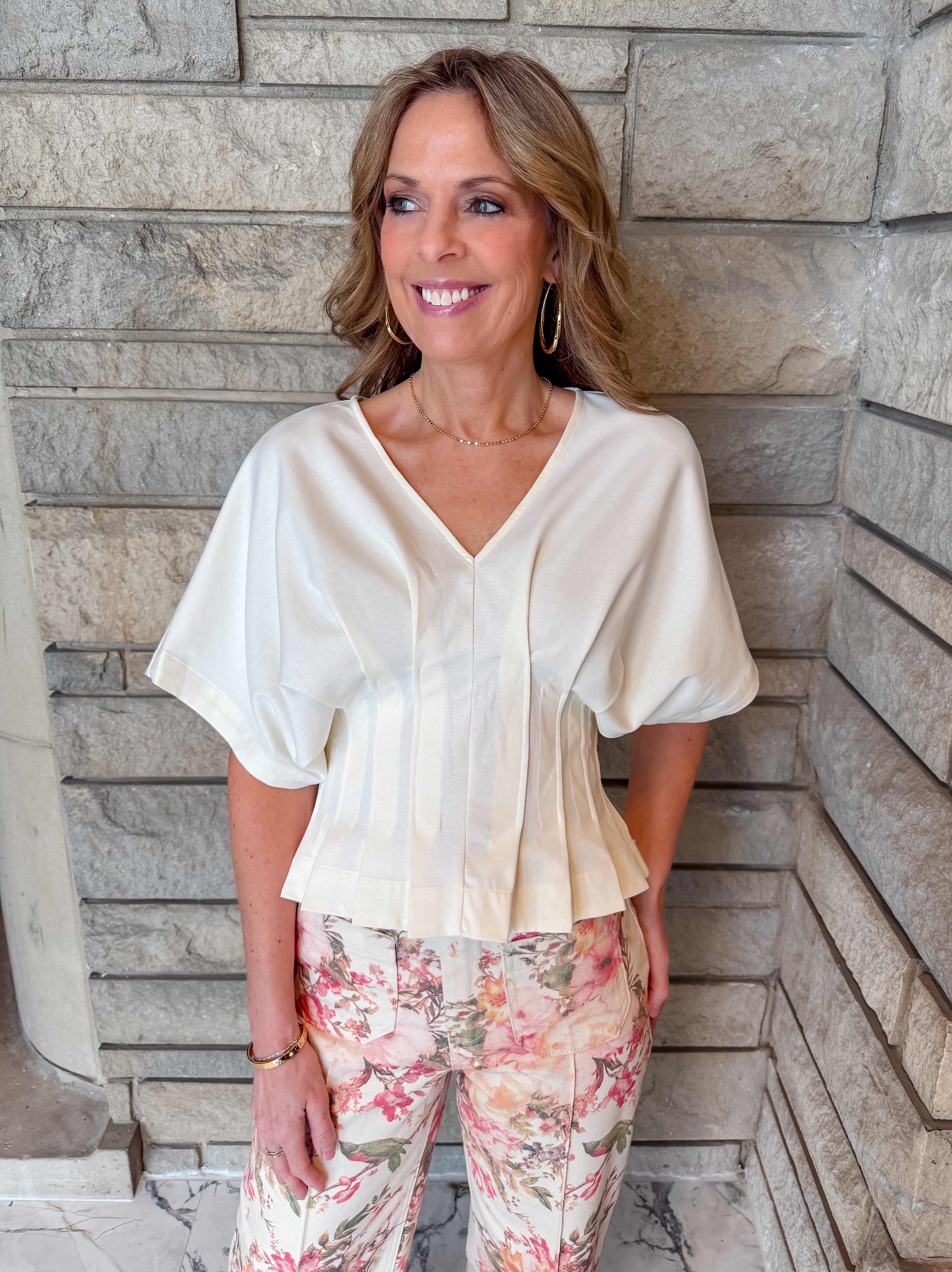 Fiona Pleated V-Neck Top