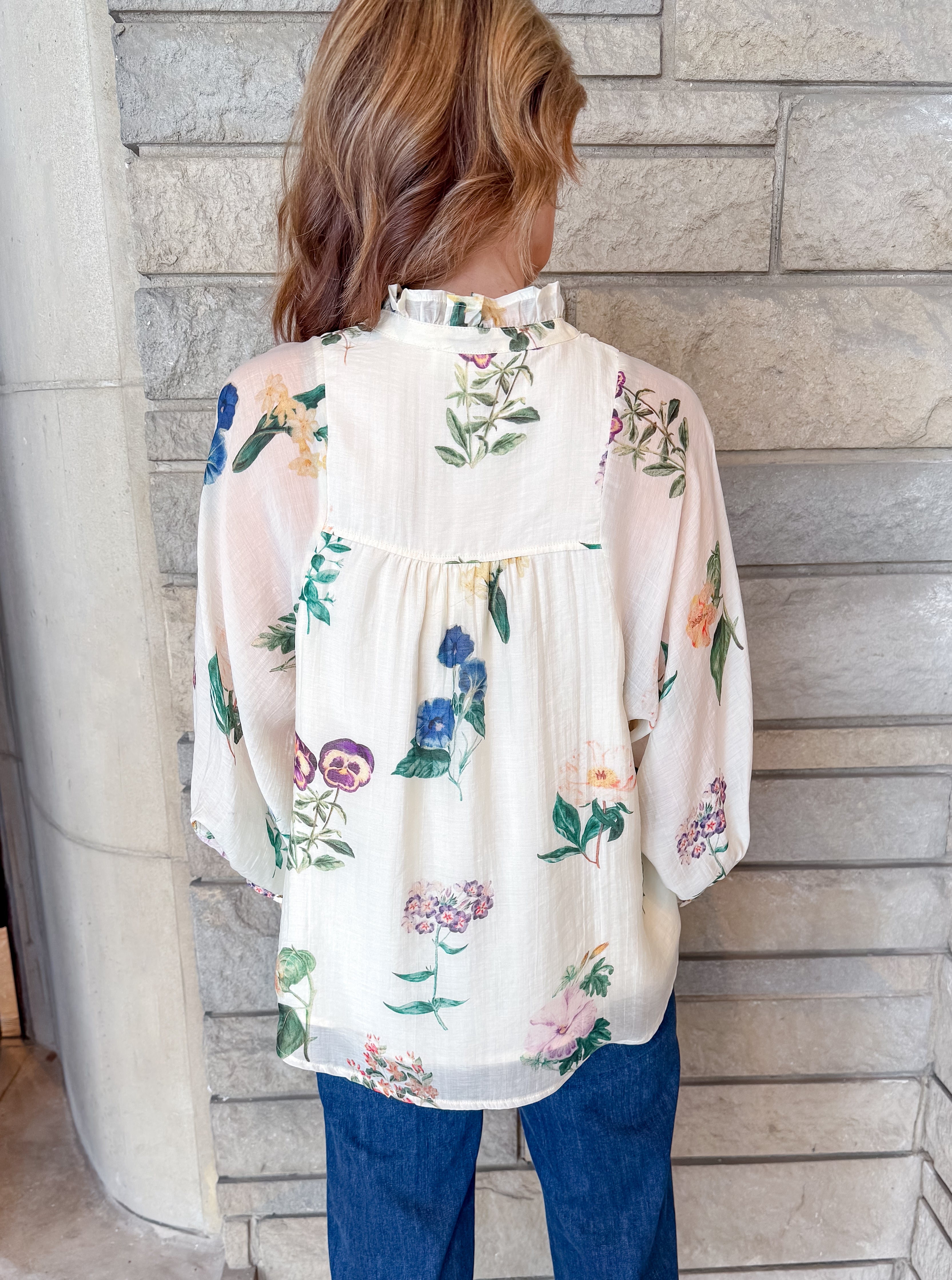 Greer Floral Gold Button Top