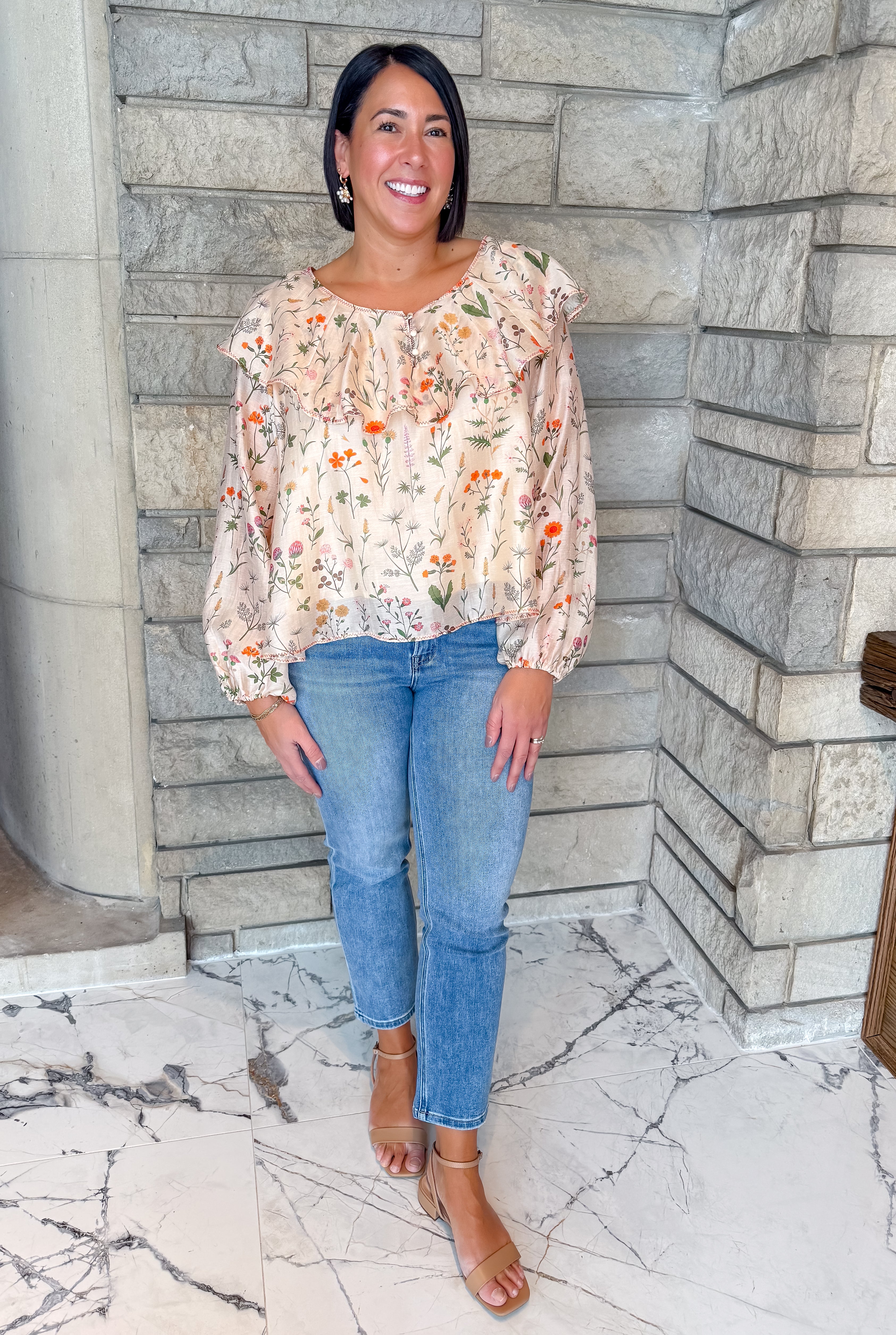 Janine Floral Ruffle Collar Top