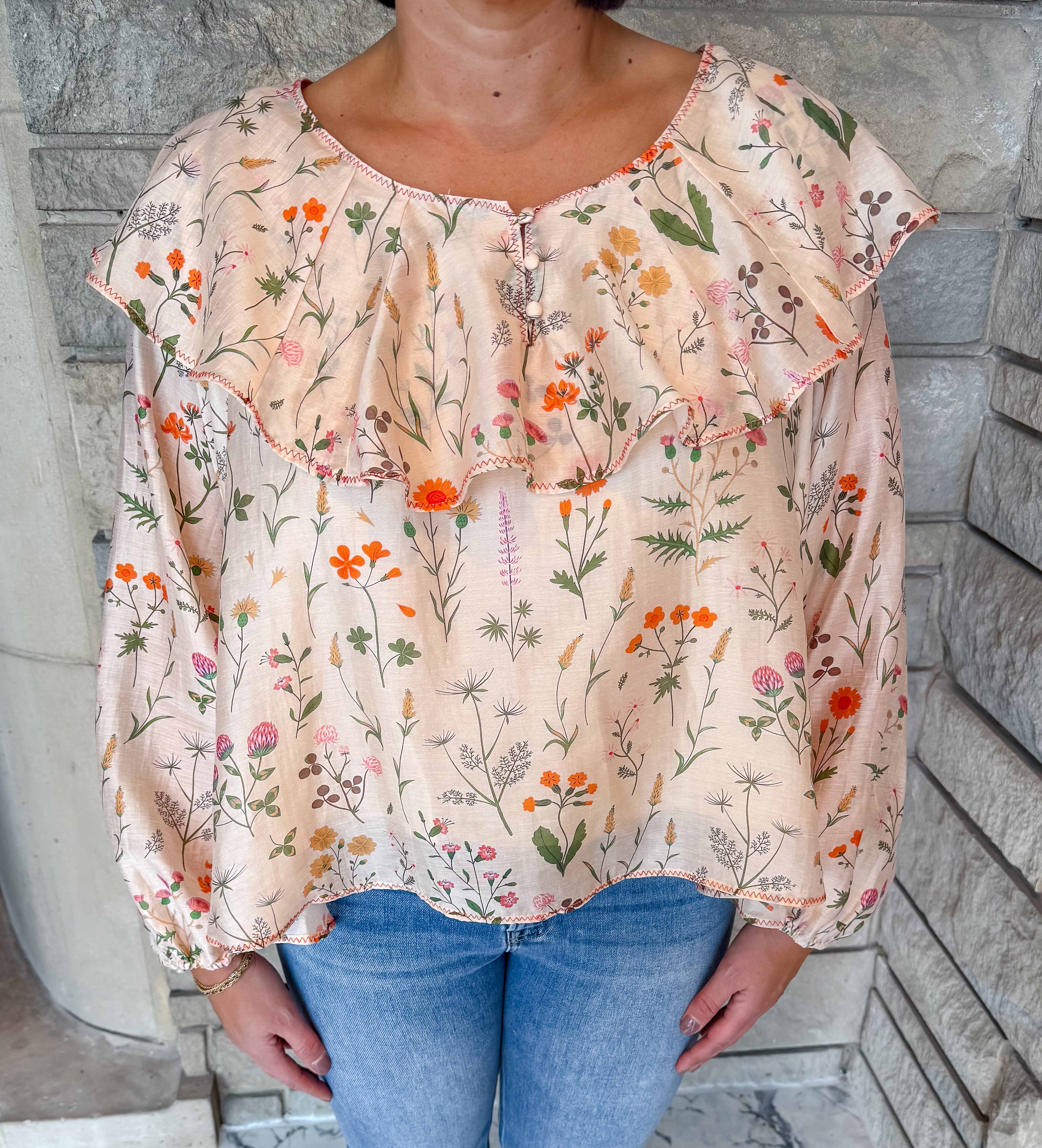 Janine Floral Ruffle Collar Top