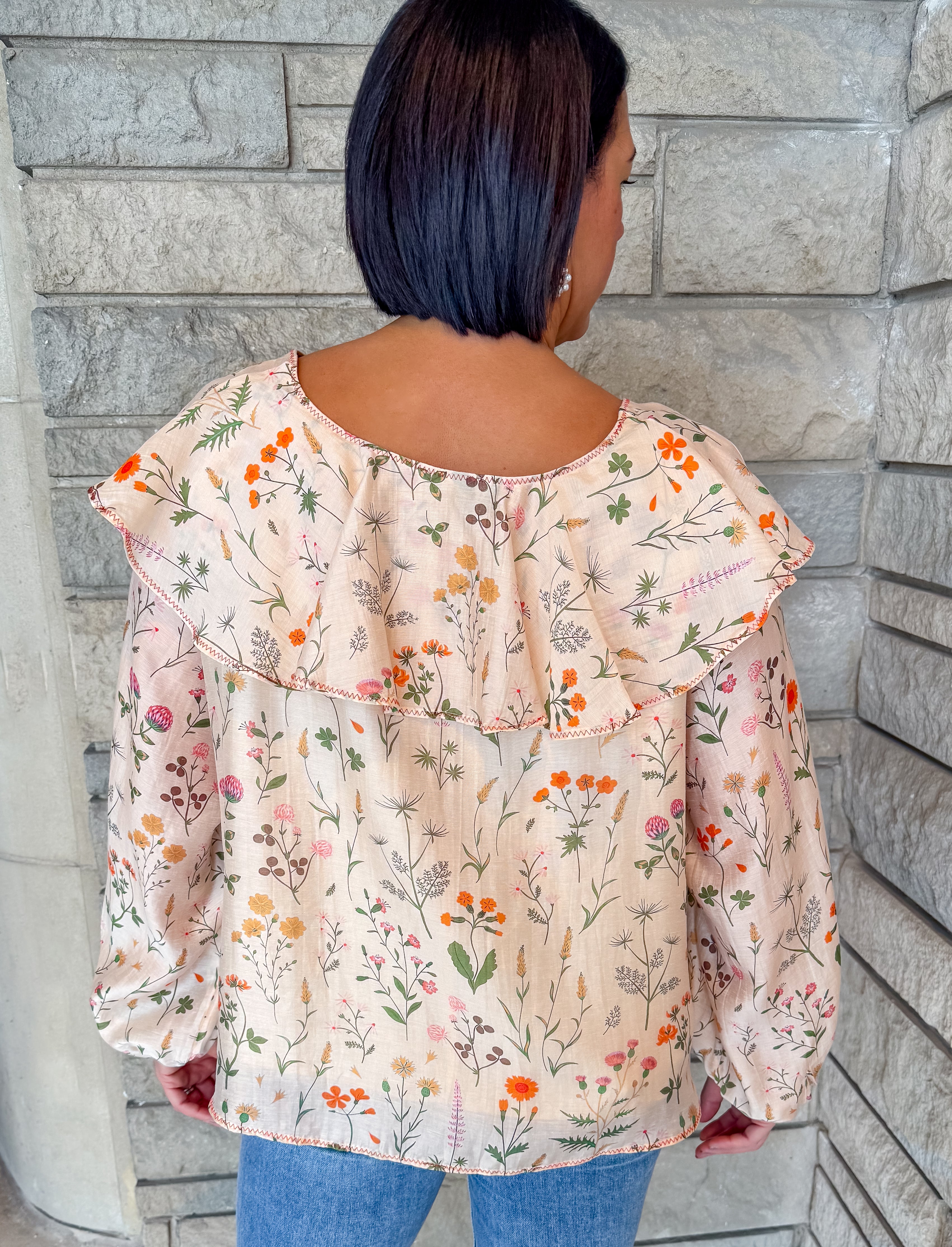 Janine Floral Ruffle Collar Top
