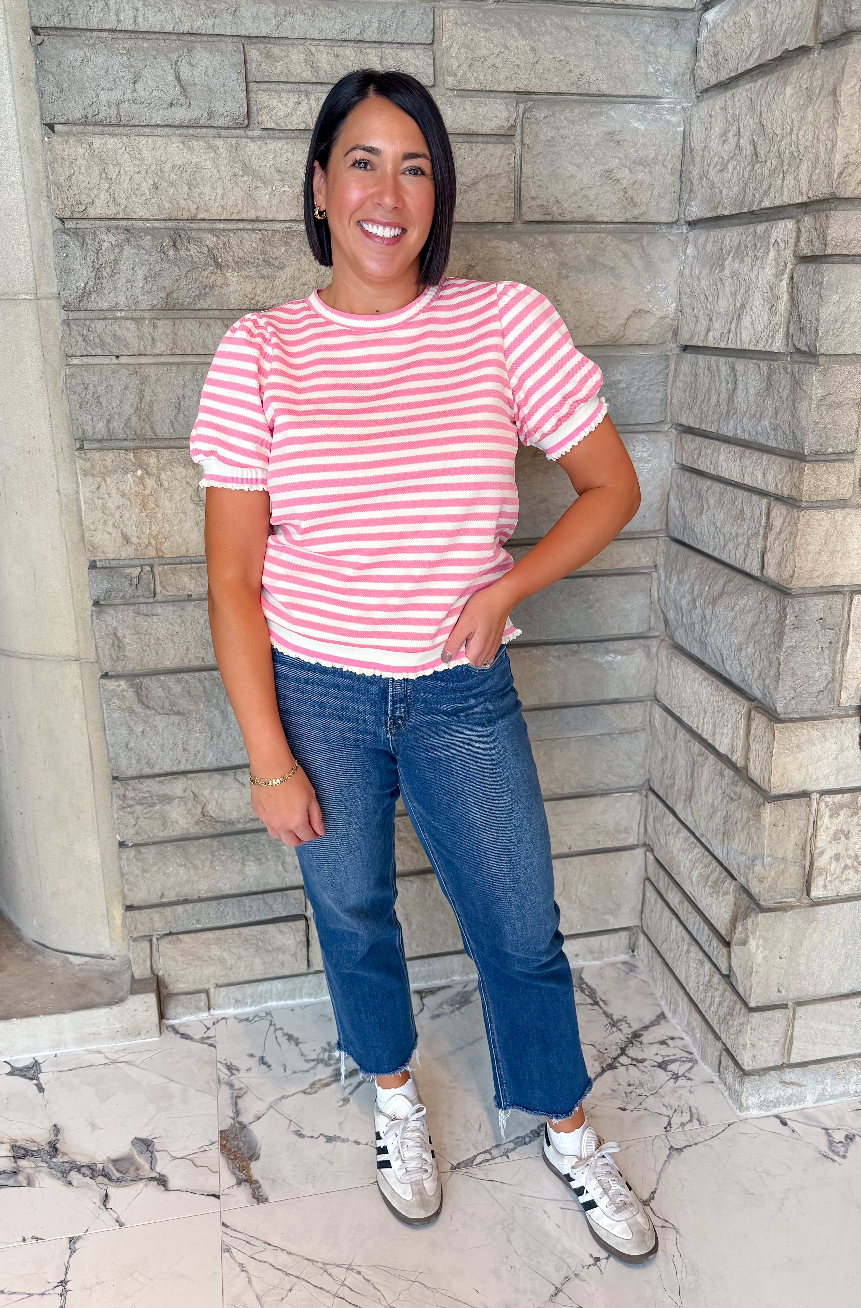 Leia Textured Striped Top