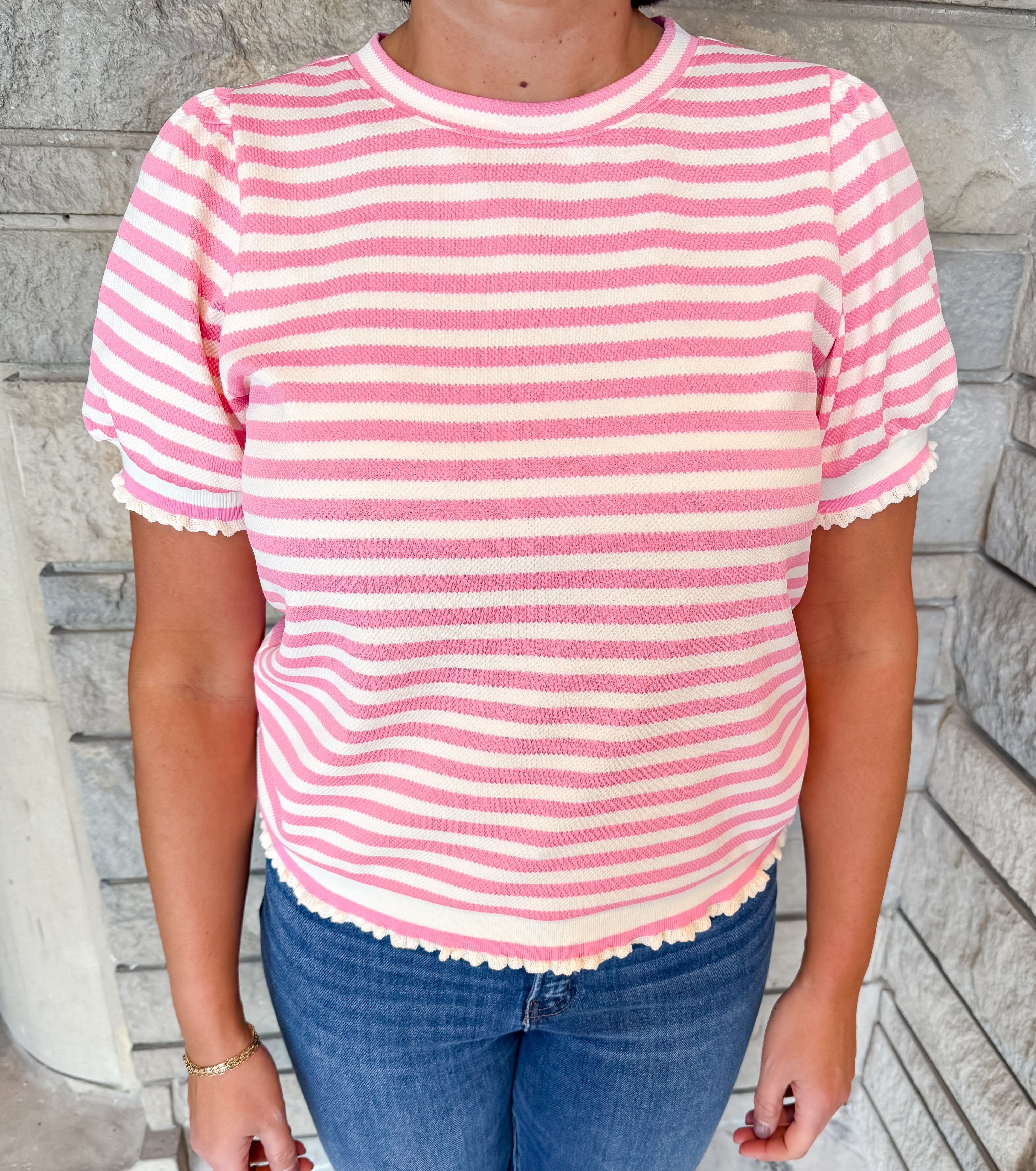 Leia Textured Striped Top