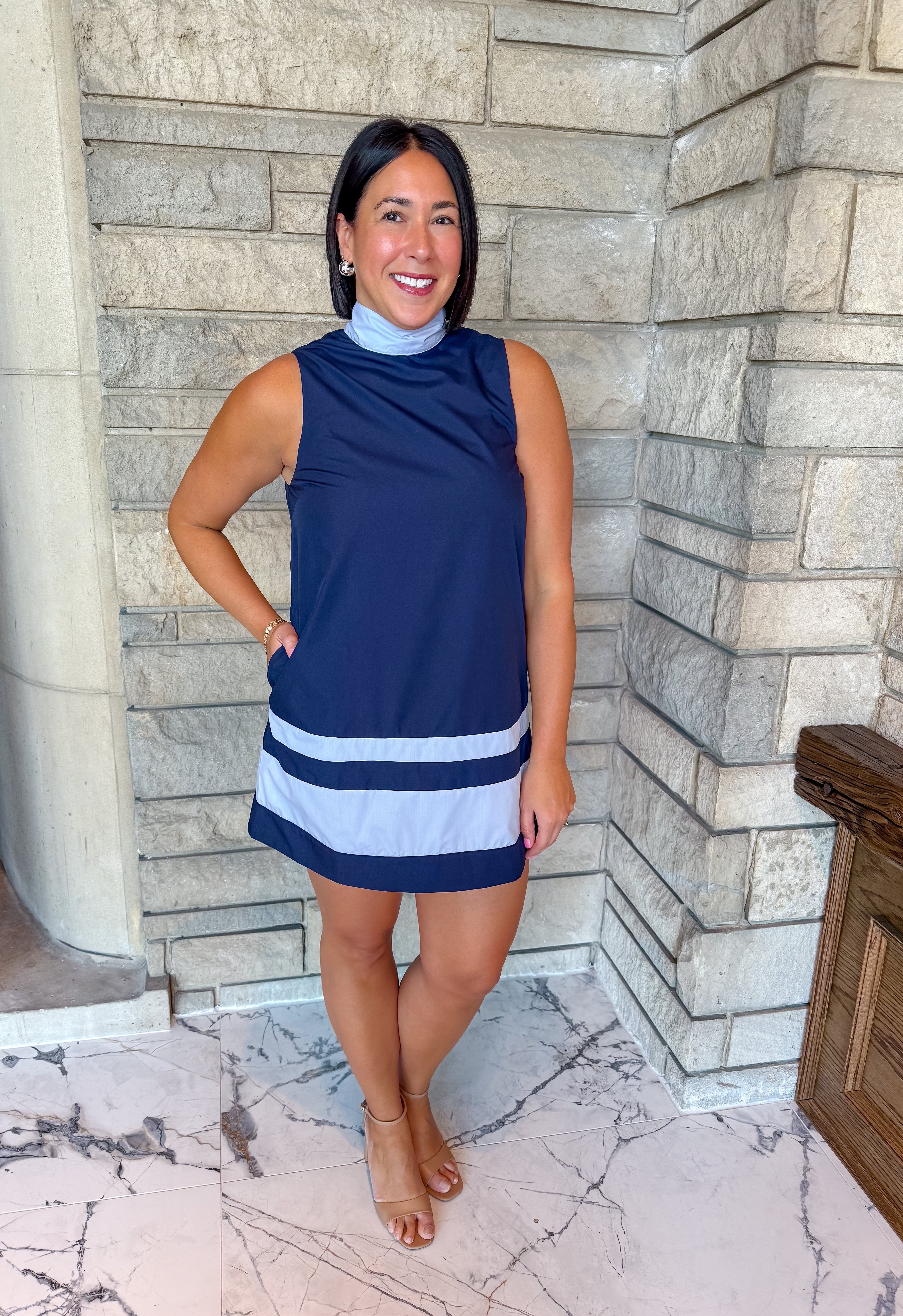 Mara Contrast Tie Neck Dress