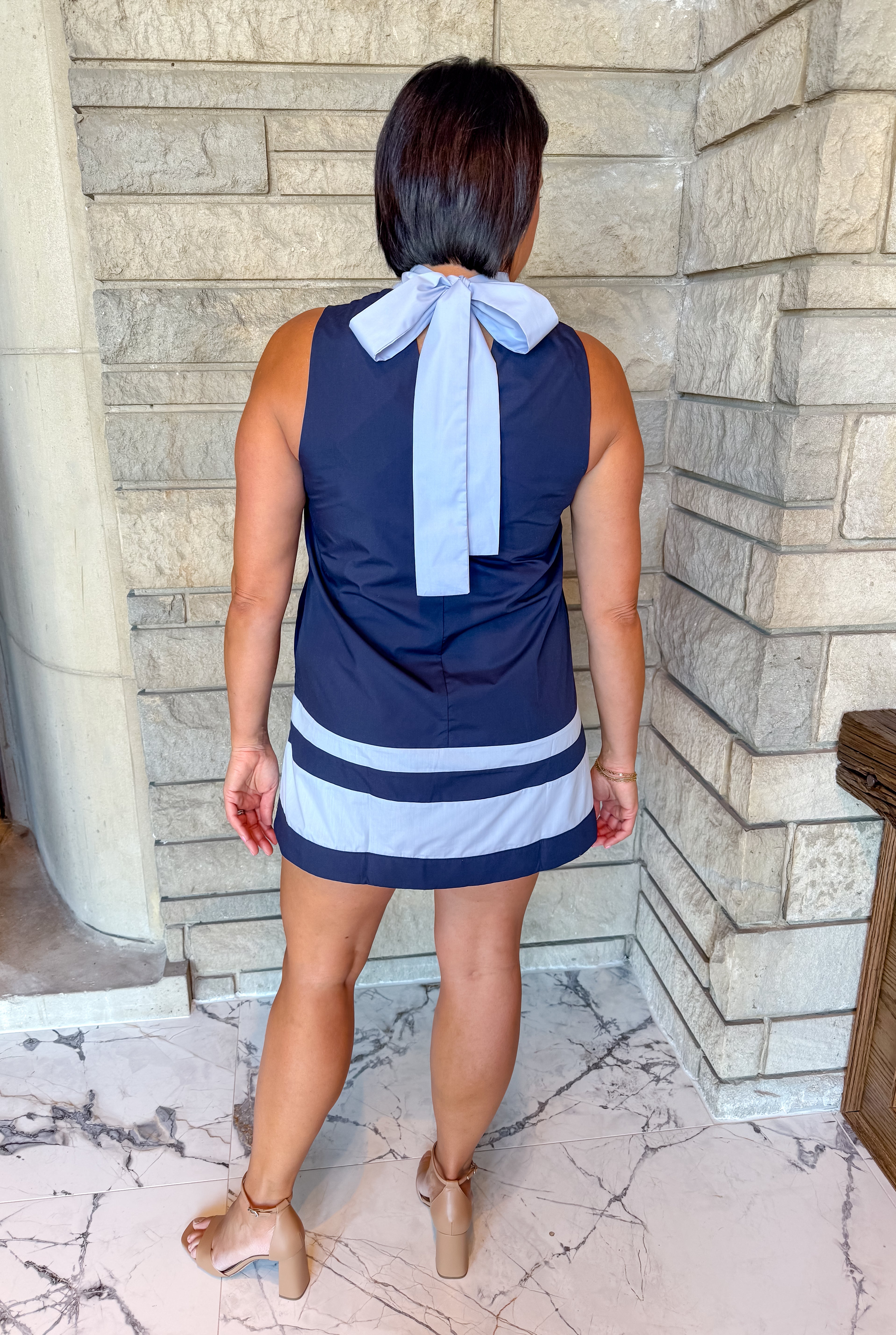 Mara Contrast Tie Neck Dress