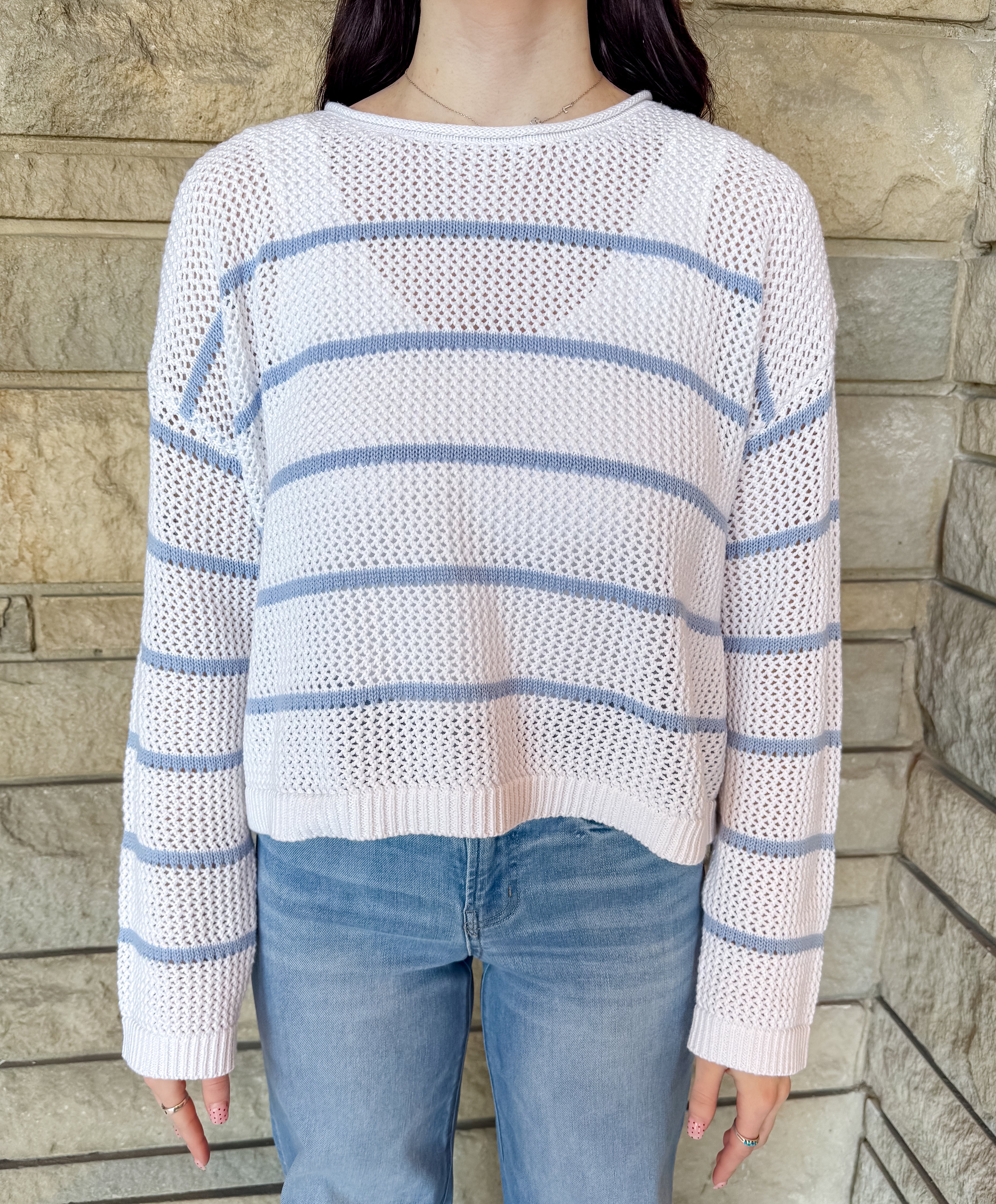 Courtney Open Weave Striped Sweater