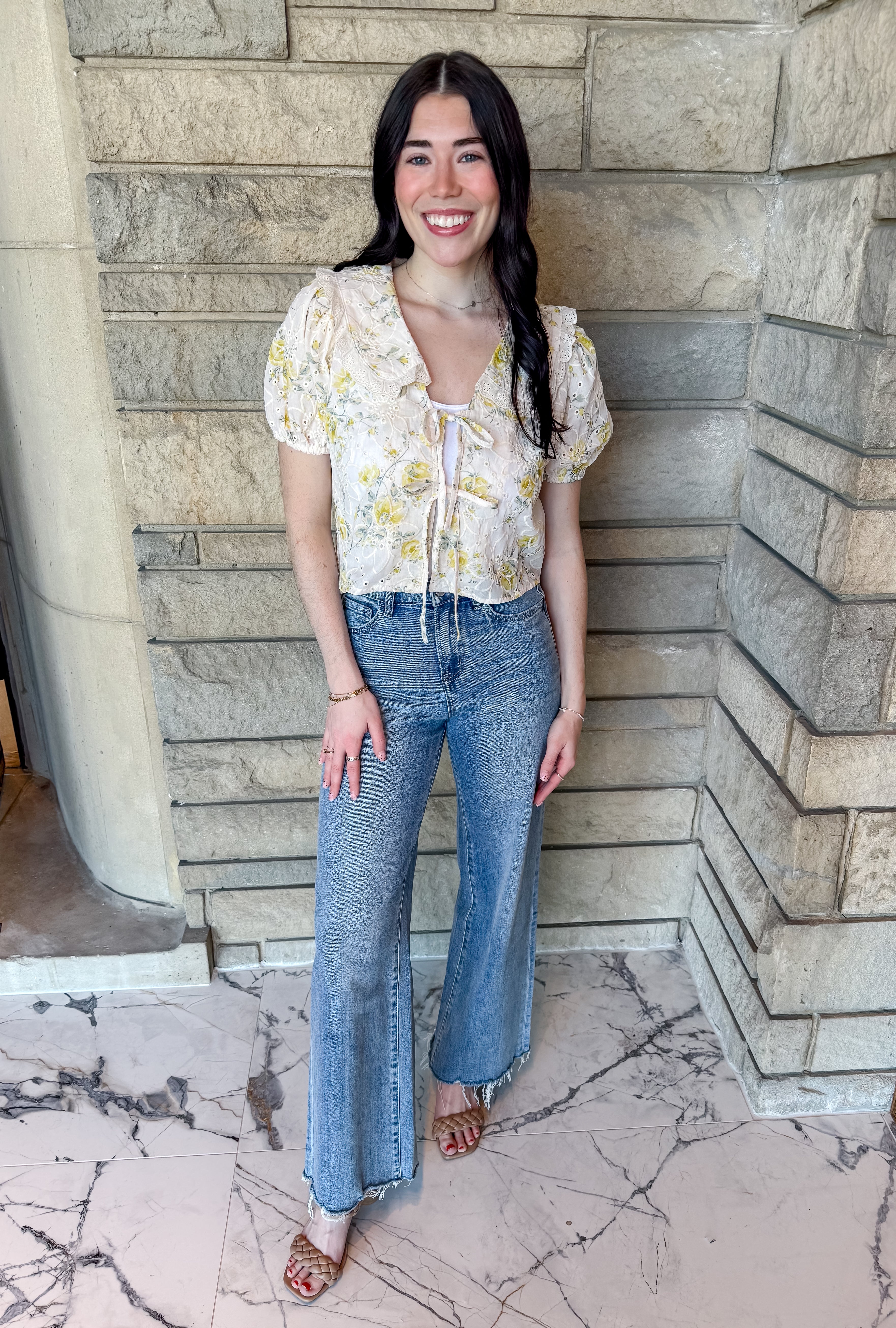 Therese Floral Eyelet Tie Top