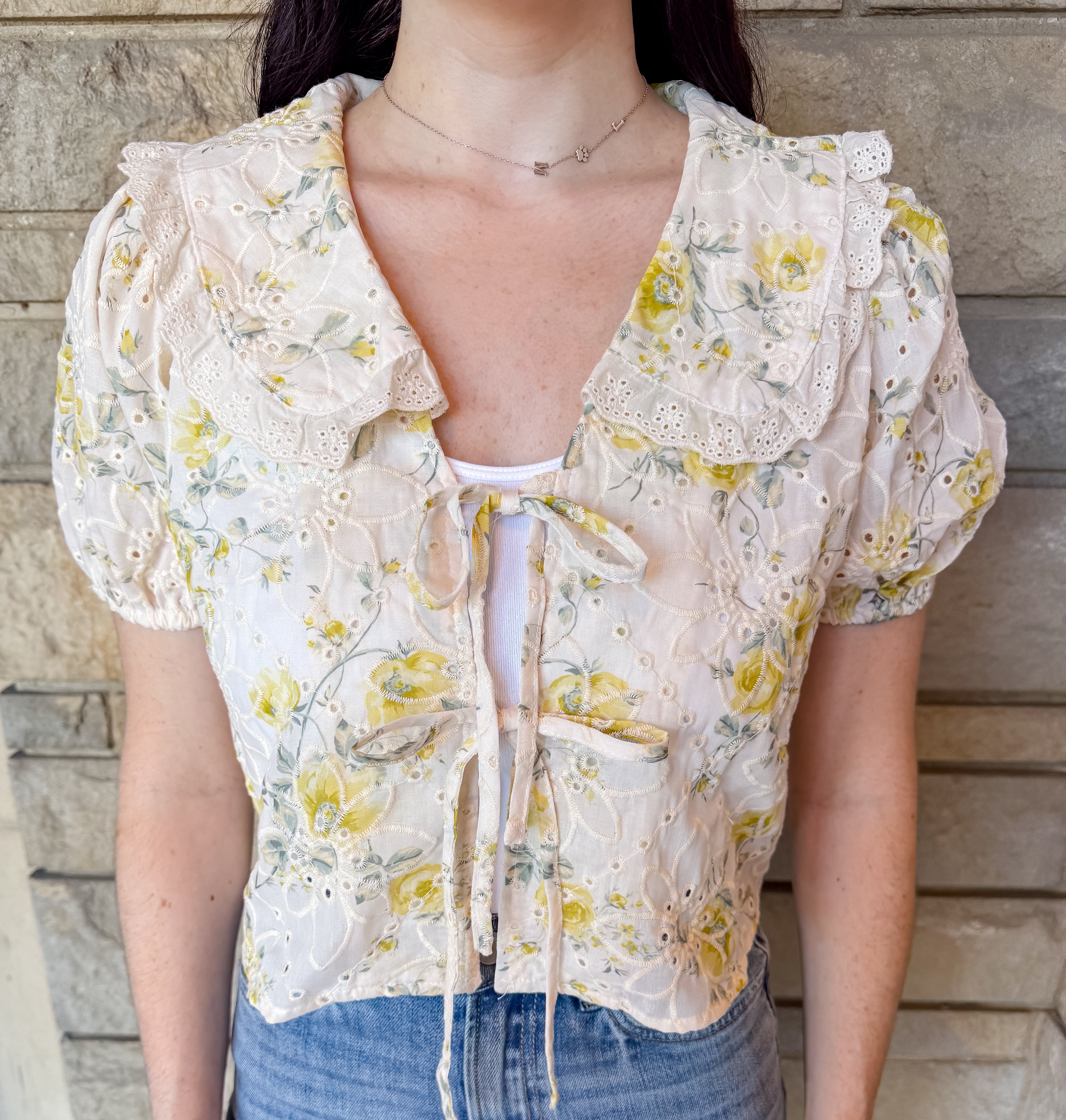 Therese Floral Eyelet Tie Top