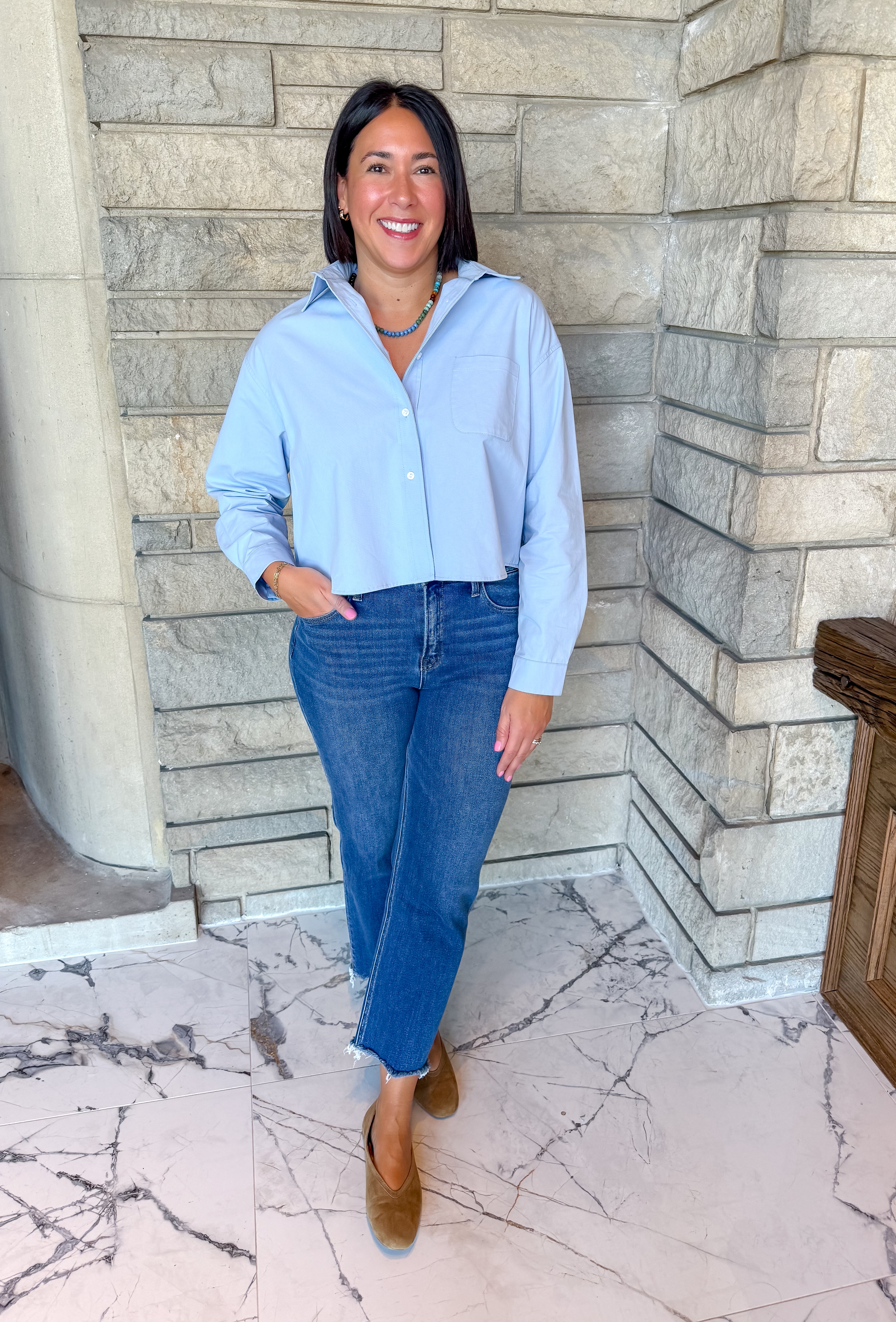 Mellie Boxed Crop Button Top