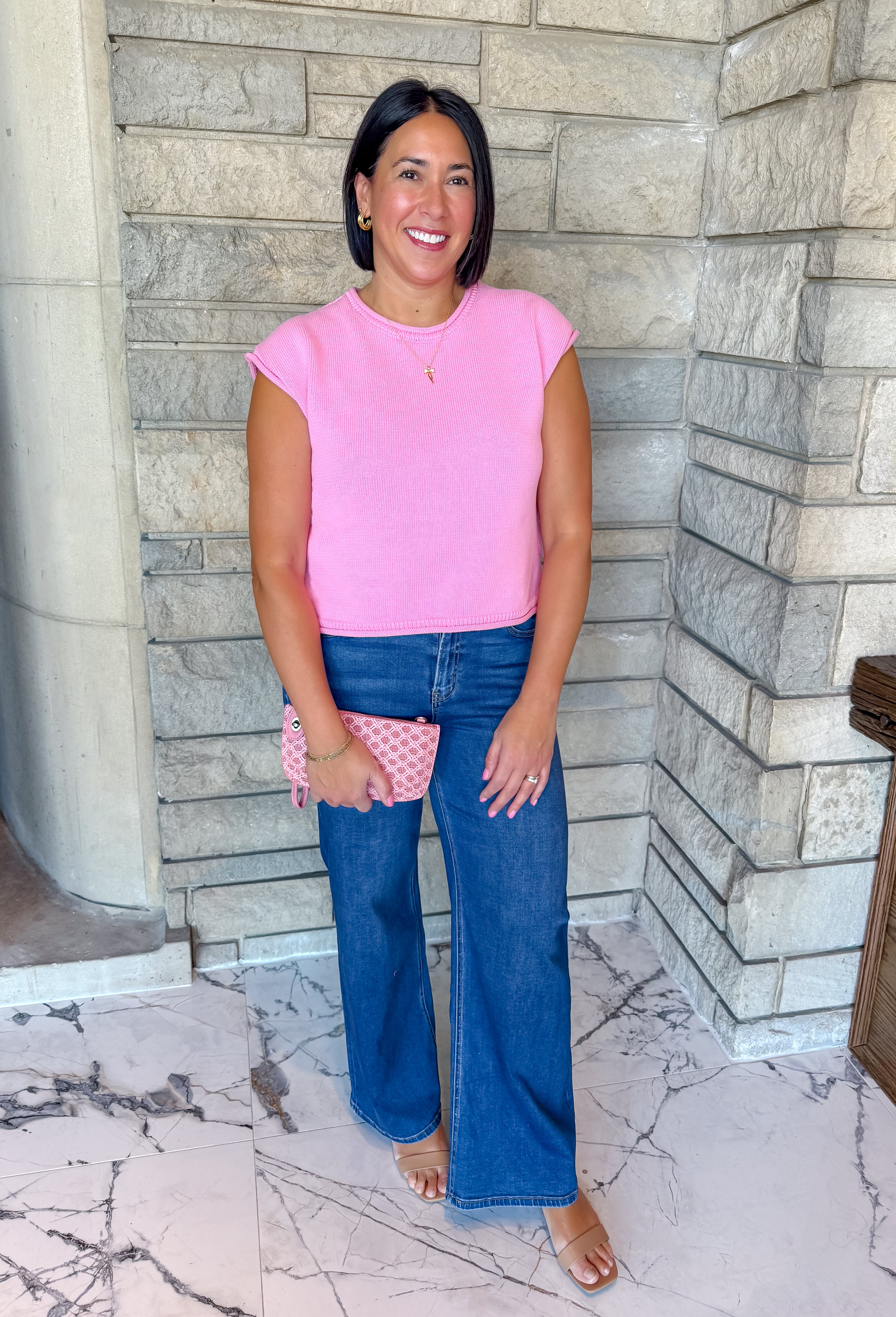 Kate Rolled Edge Cap Sleeve Sweater