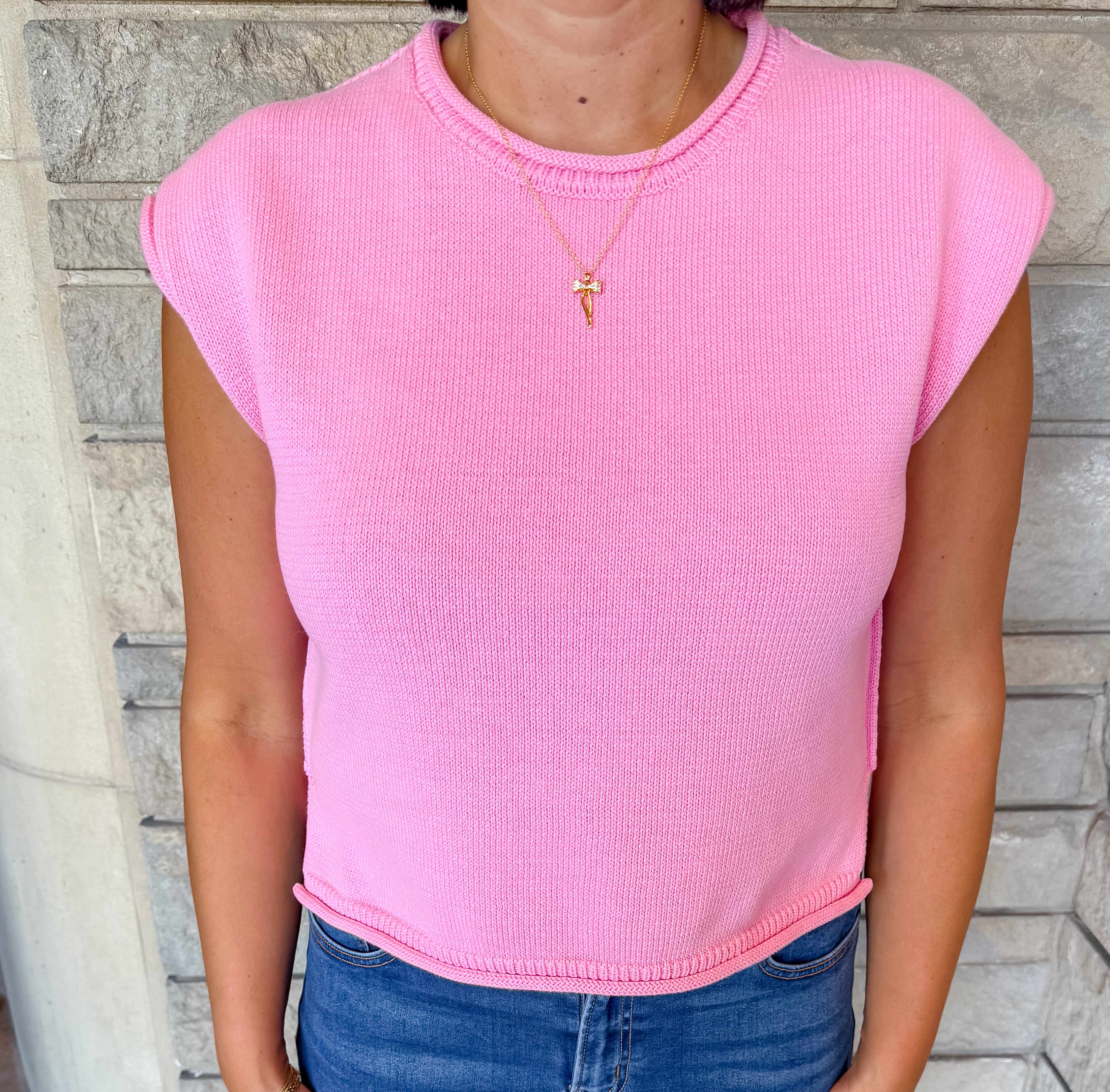 Kate Rolled Edge Cap Sleeve Sweater