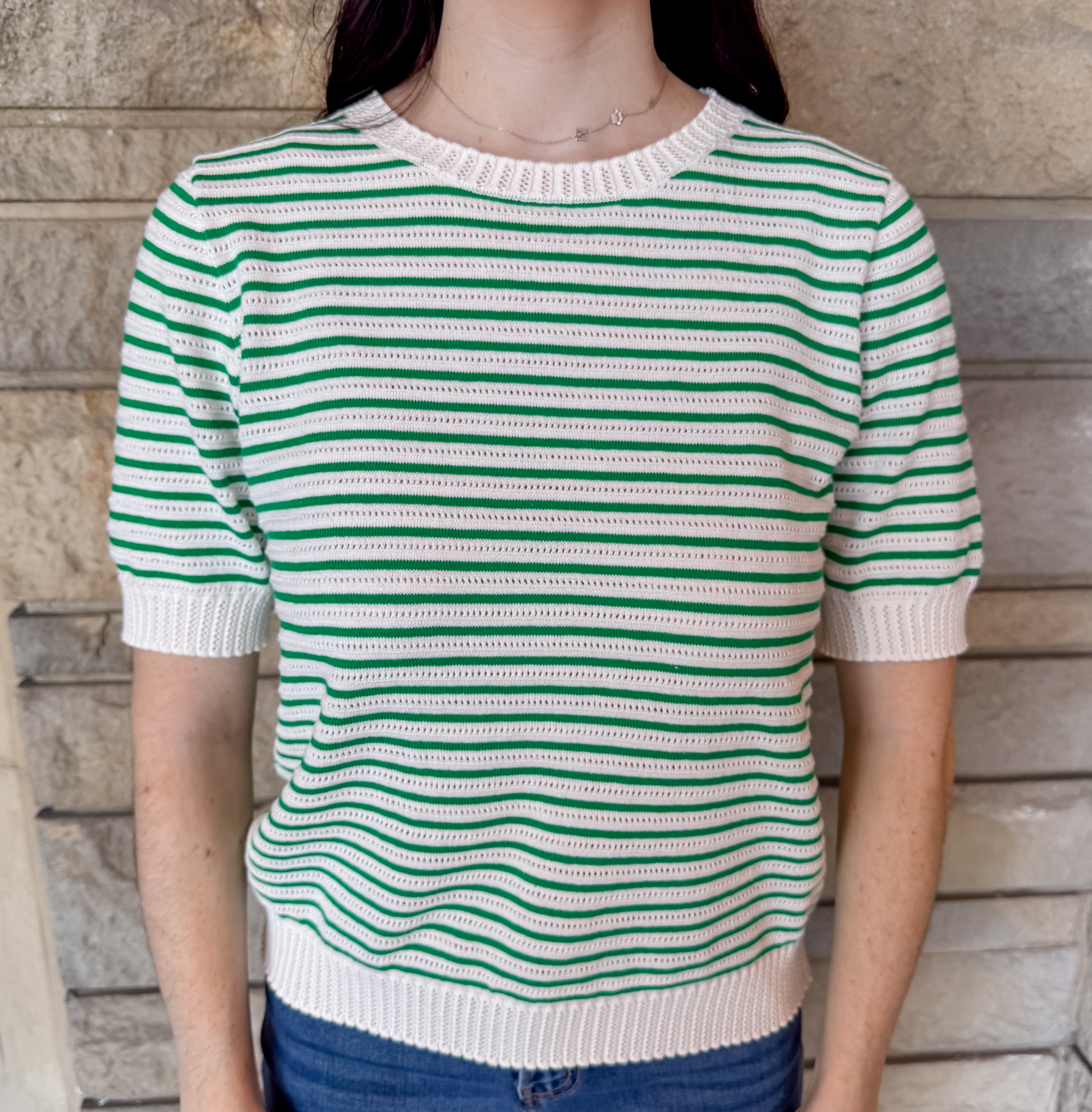 Melinda Striped Pointelle Top