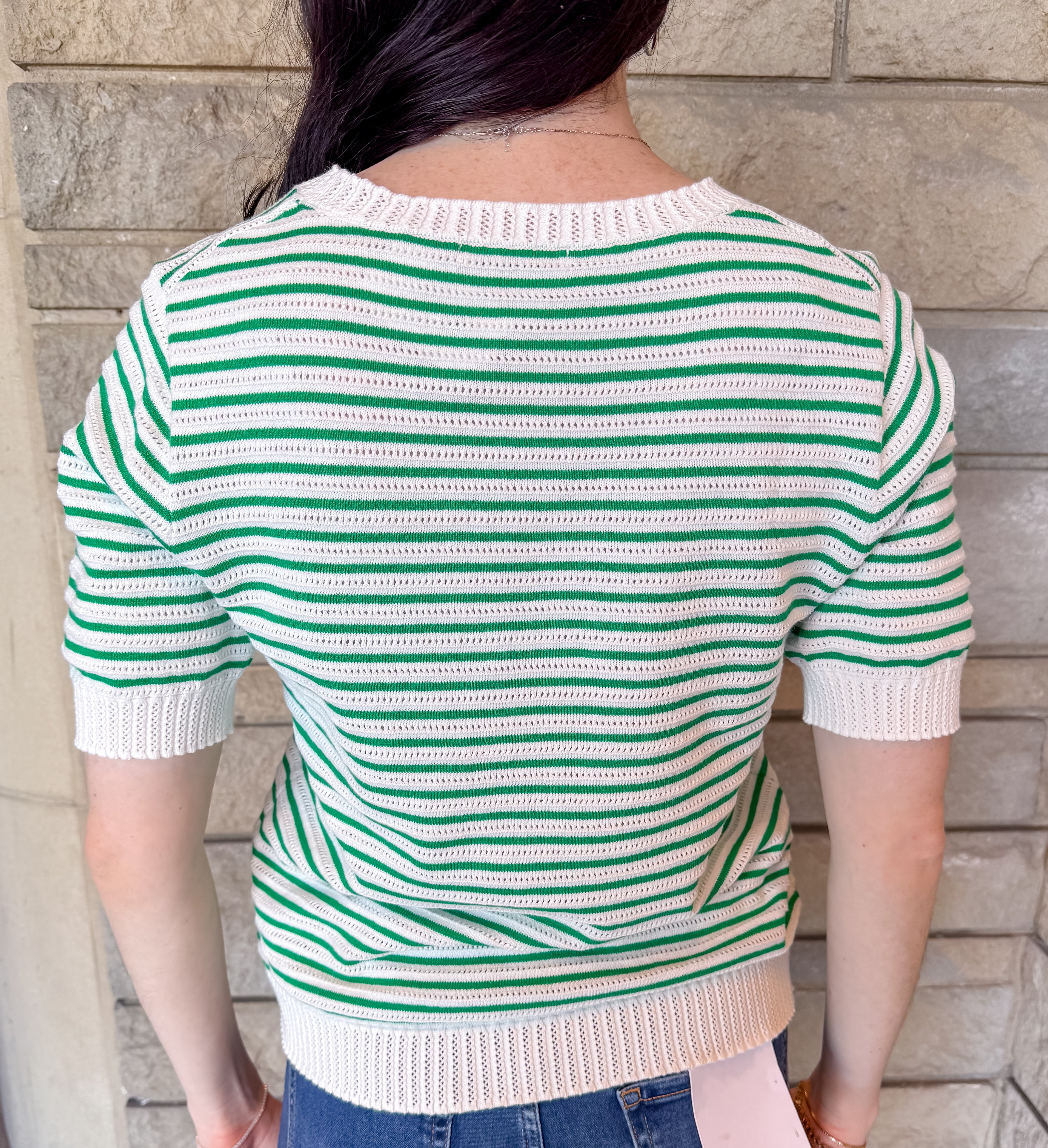 Melinda Striped Pointelle Top