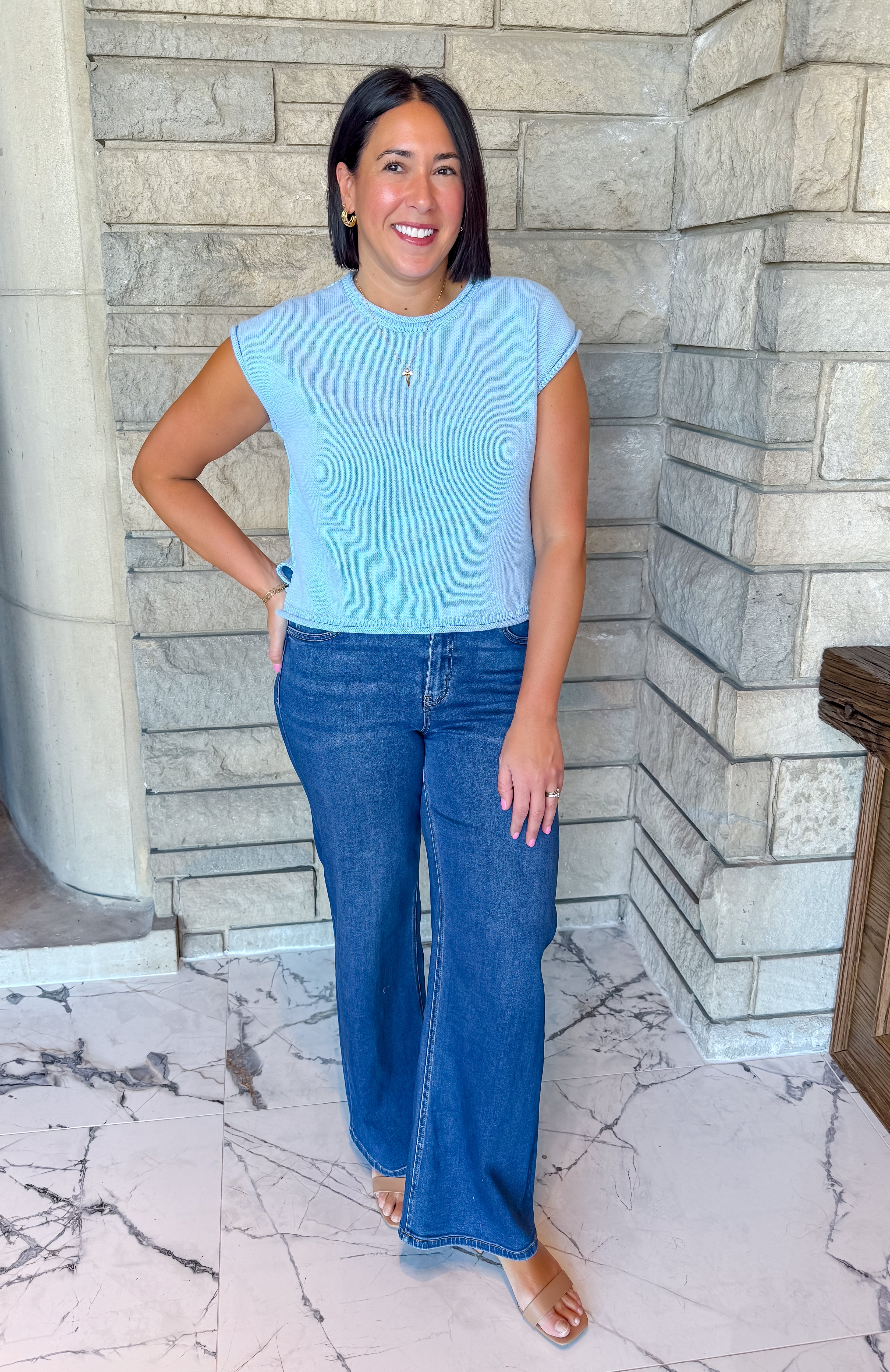 Kate Rolled Edge Cap Sleeve Sweater