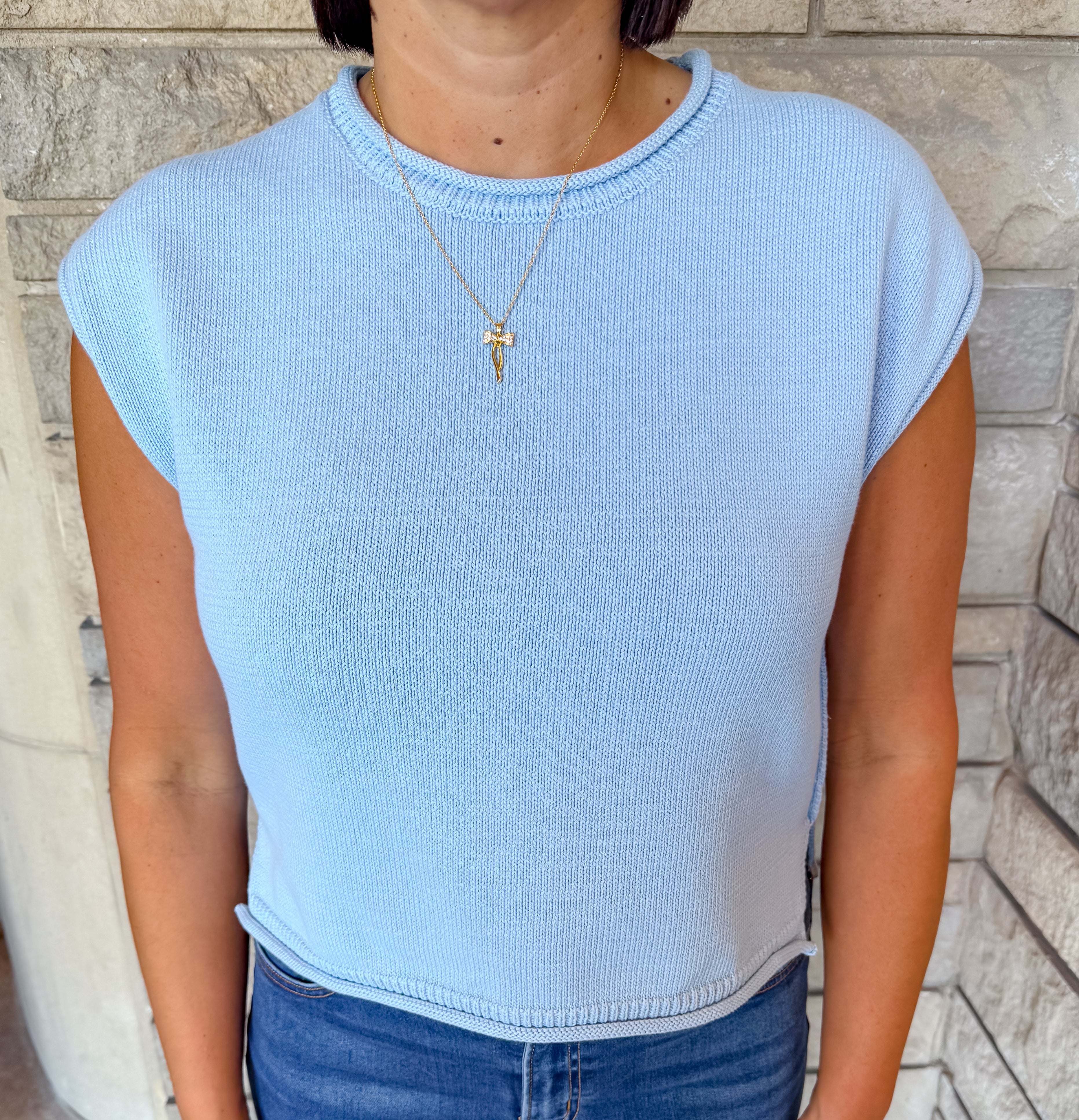 Kate Rolled Edge Cap Sleeve Sweater