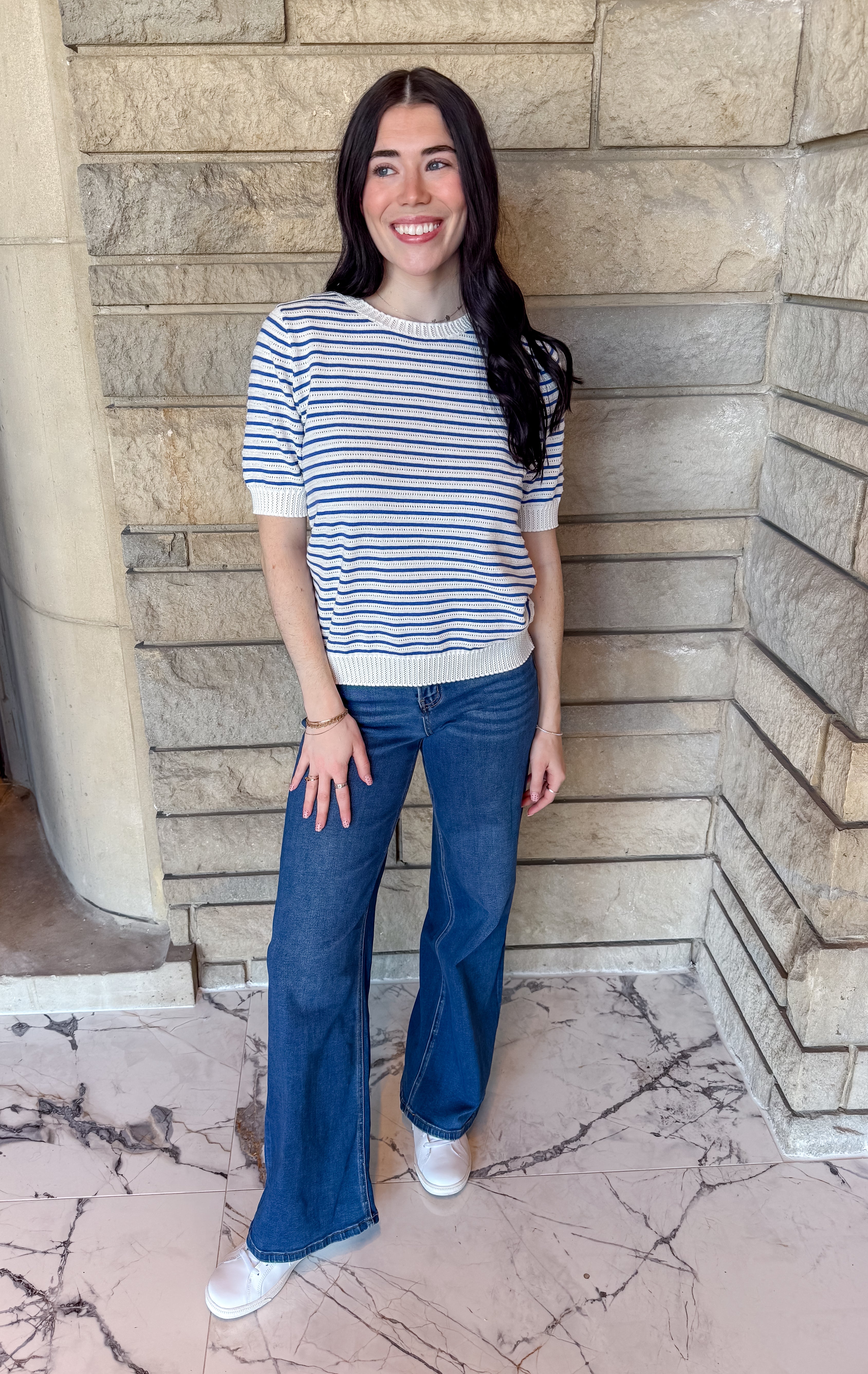 Melinda Striped Pointelle Top