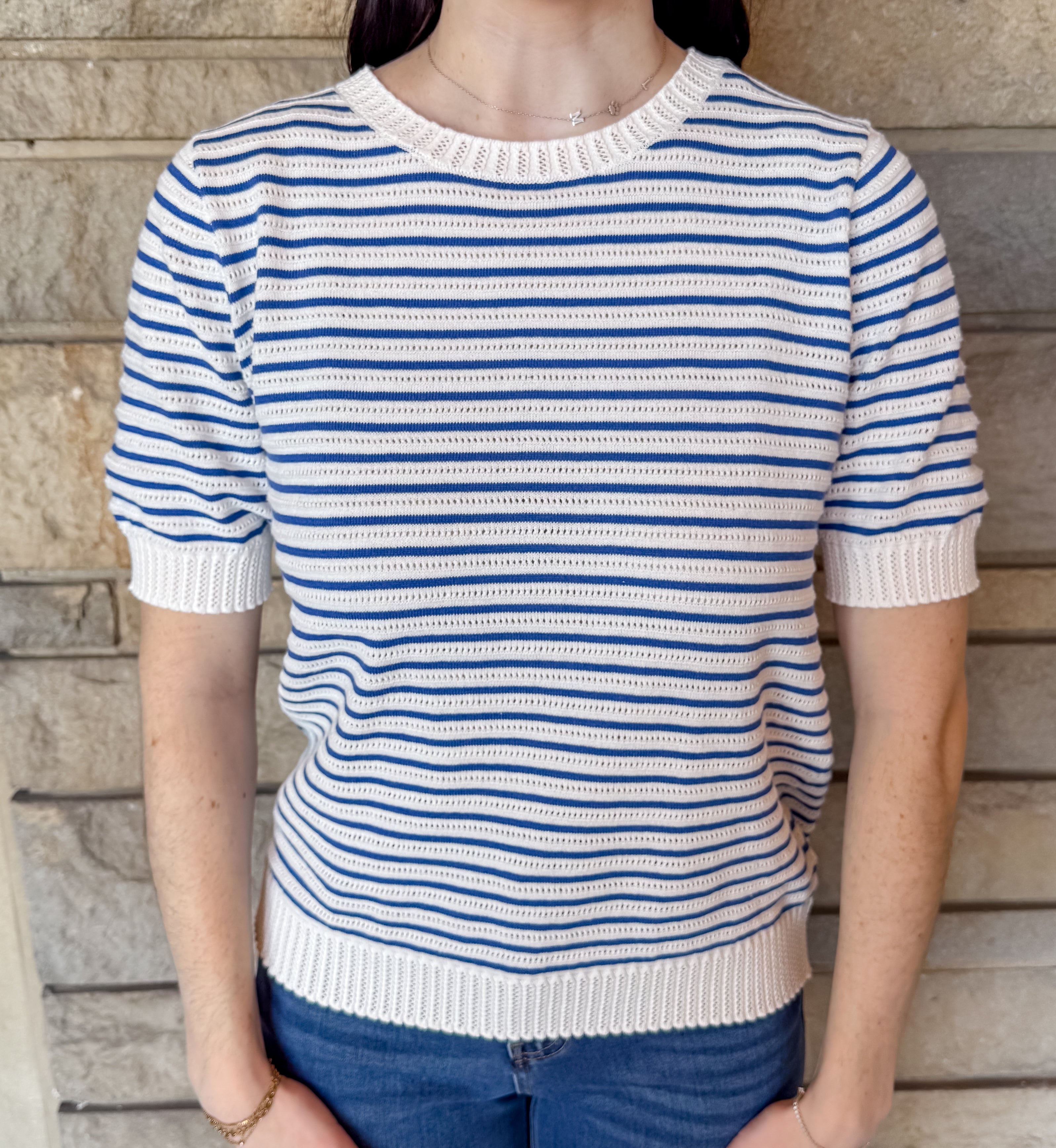 Melinda Striped Pointelle Top