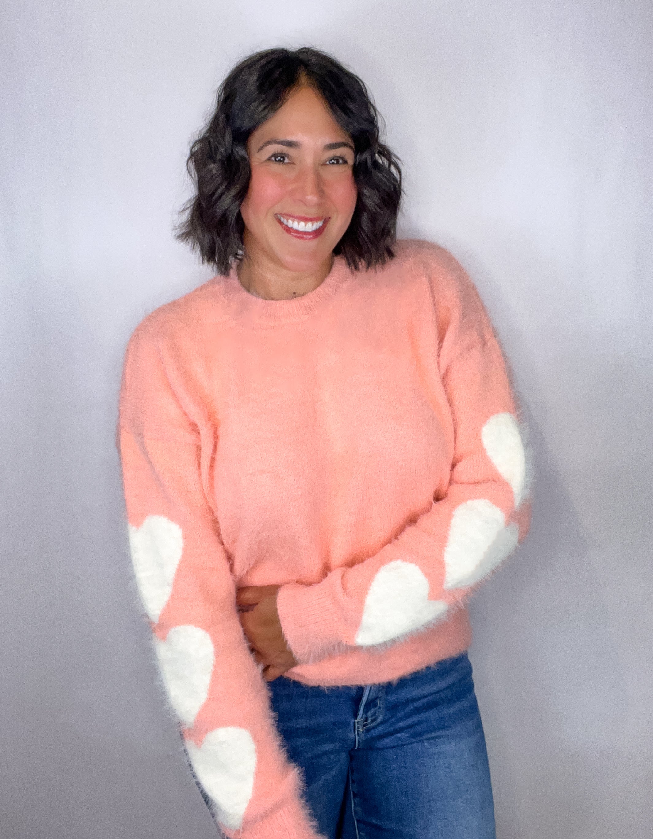 Fuzzy Heart Sleeve Sweater