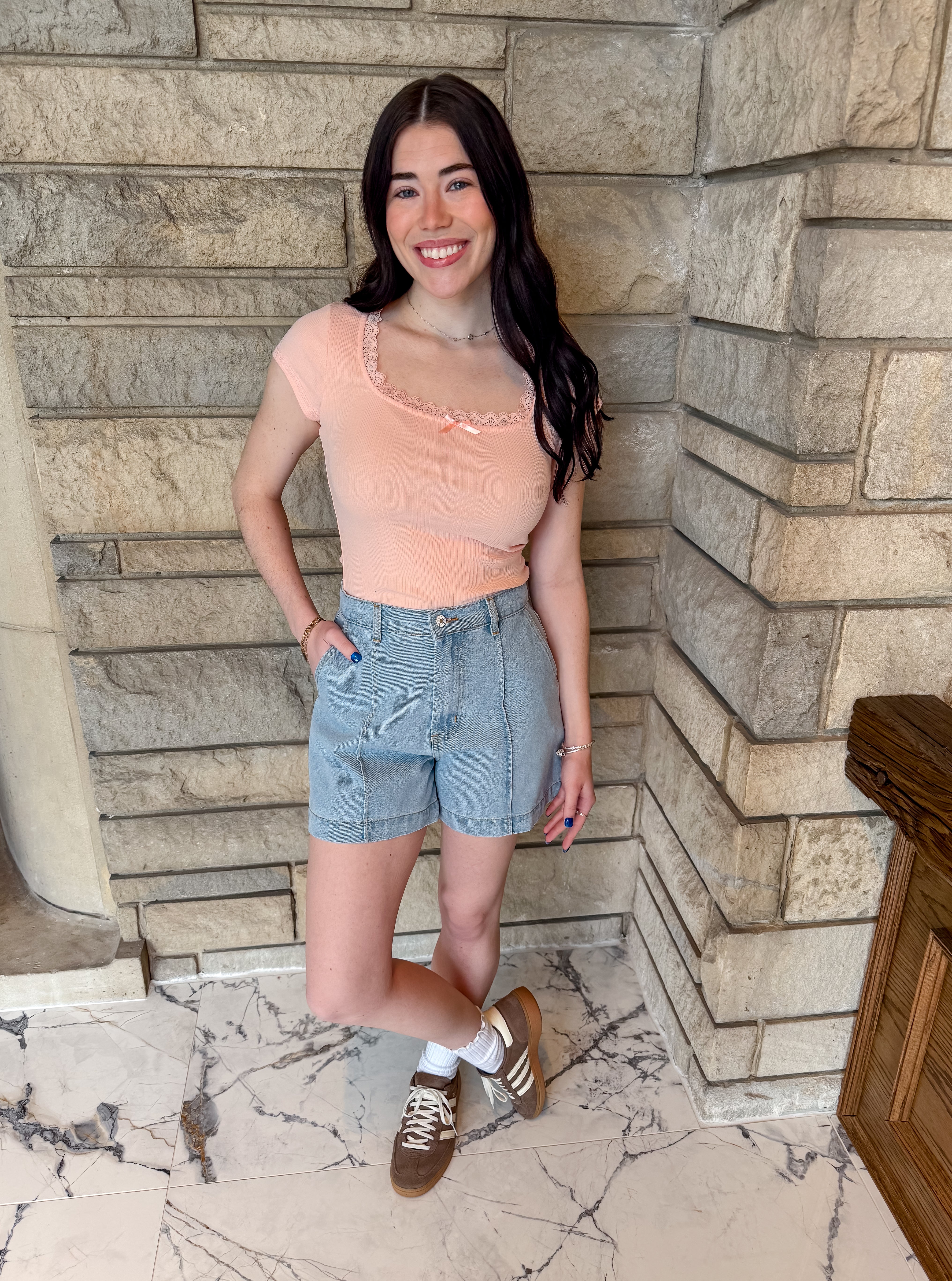 Lindy Lace Trim Ribbed Tee