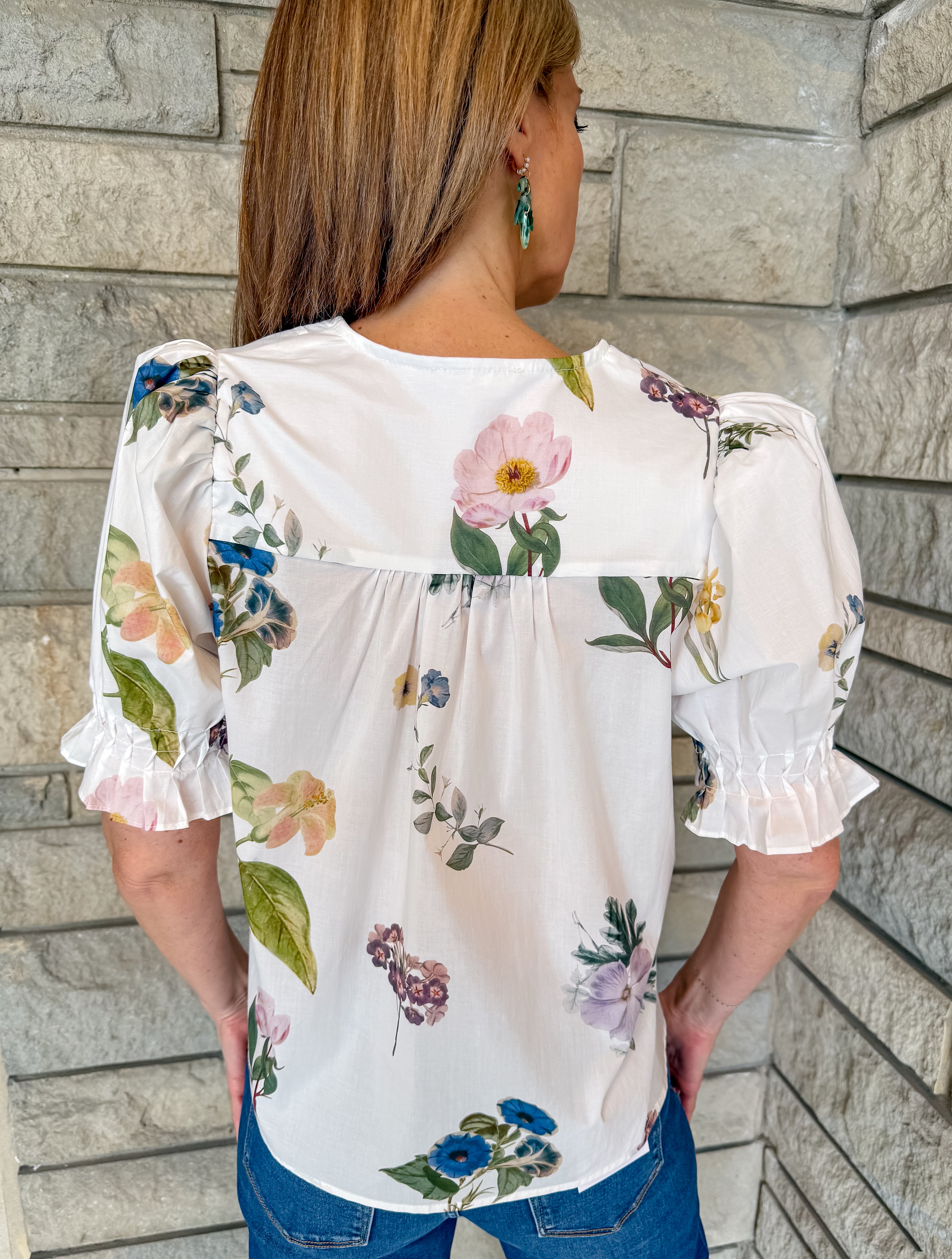 Pia Floral Pintuck Button Top