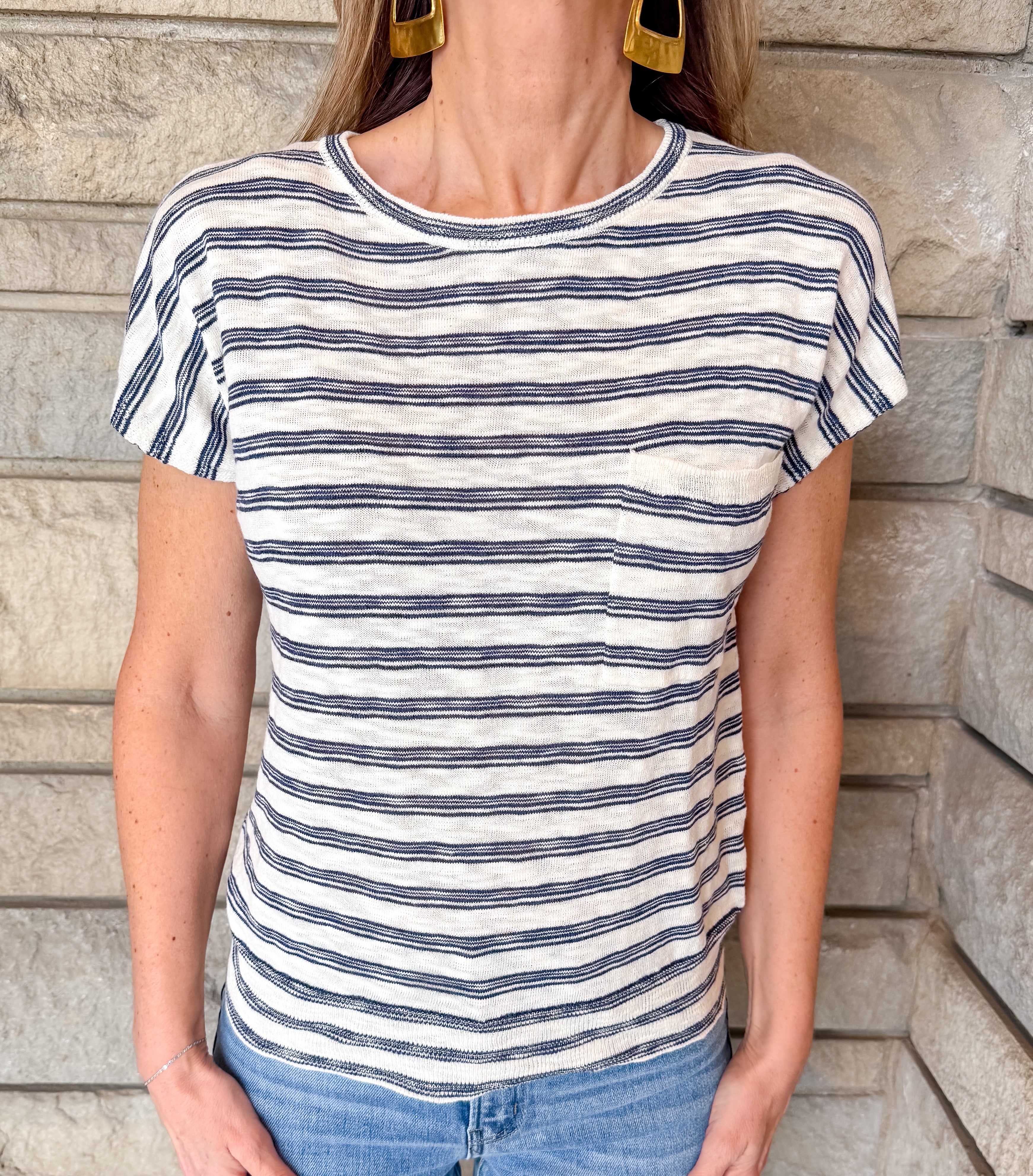 Aya Stripe Pocket Cap Sleeve Top