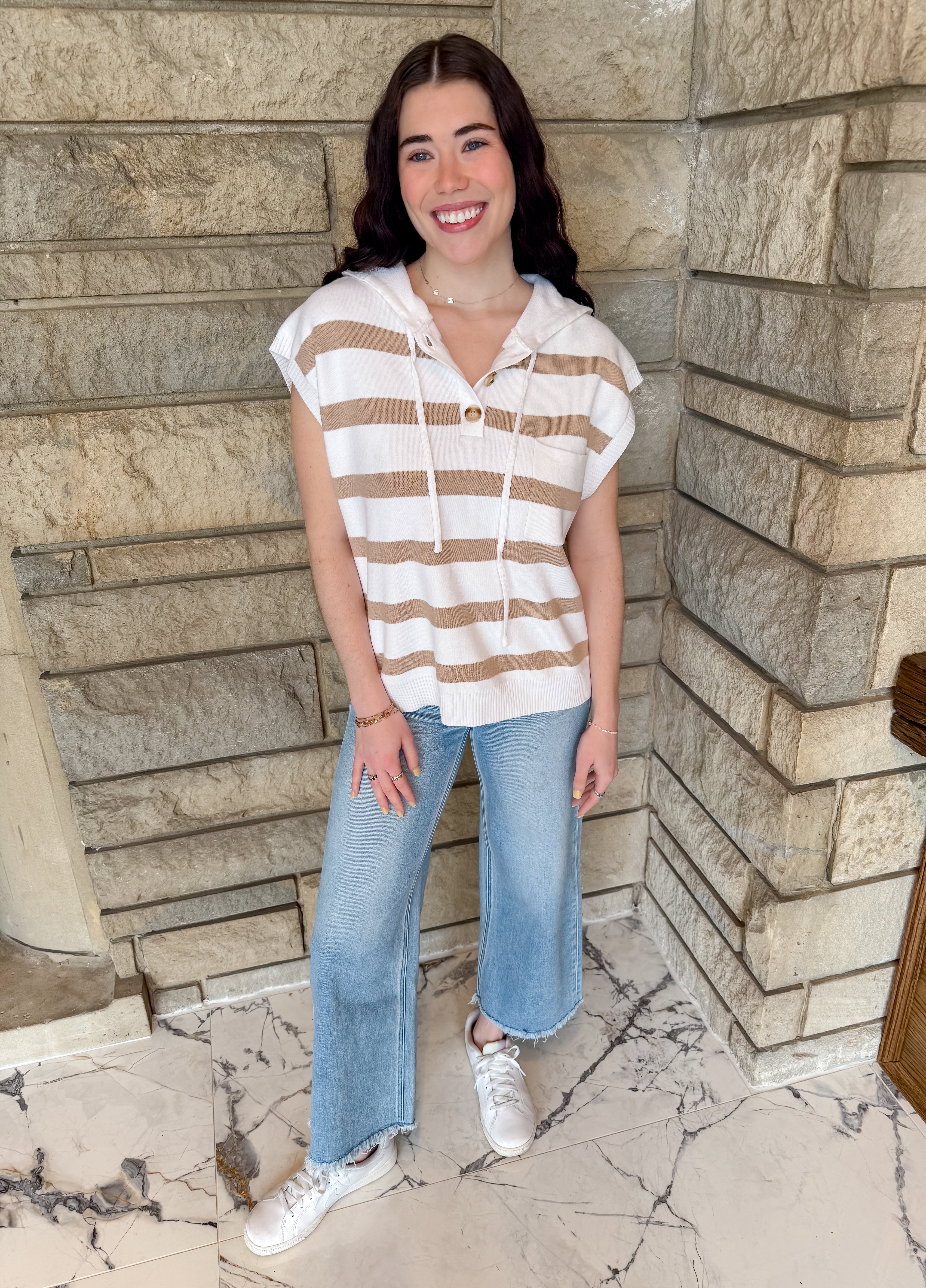 Della Stripe Cap Sleeve Hoodie