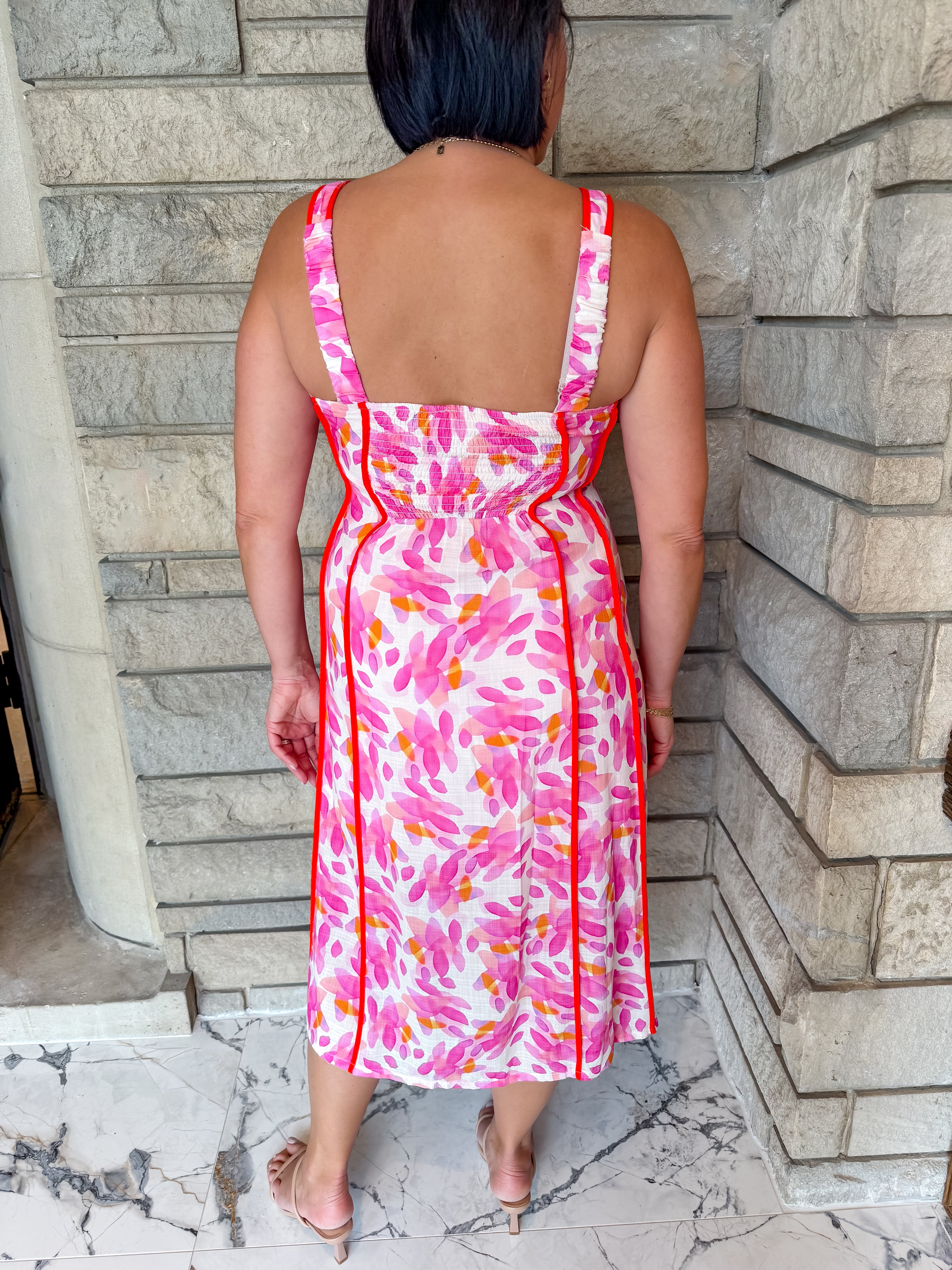Melody Printed Contrast Trim Midi Dress